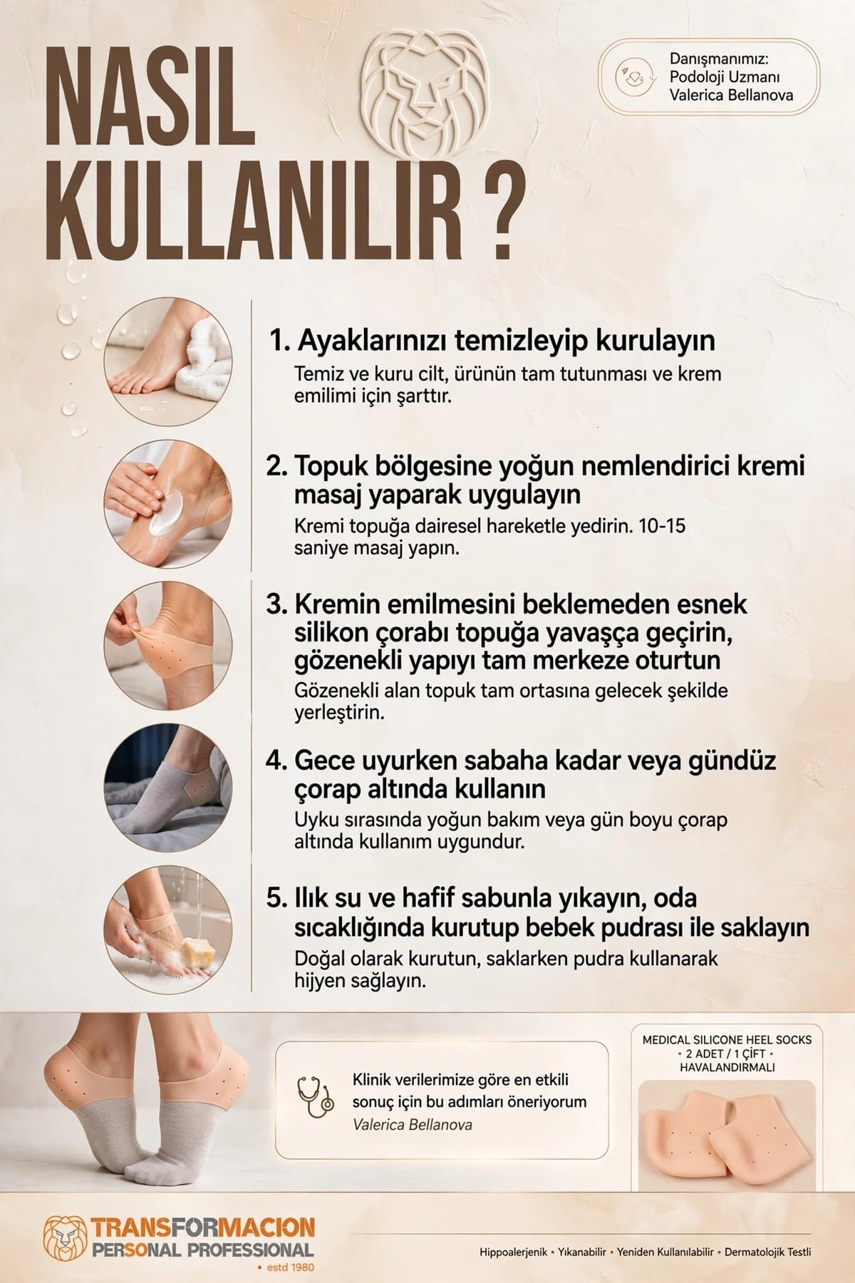 Transformacion Medikal Silikon Topuk Çorabı 2 Çift 4lü Çatlak Giderici Nem Tutucu Esnek Gece Bakım Koruyucu Jel Tabanlık Ped 2 ÇİFT 721955