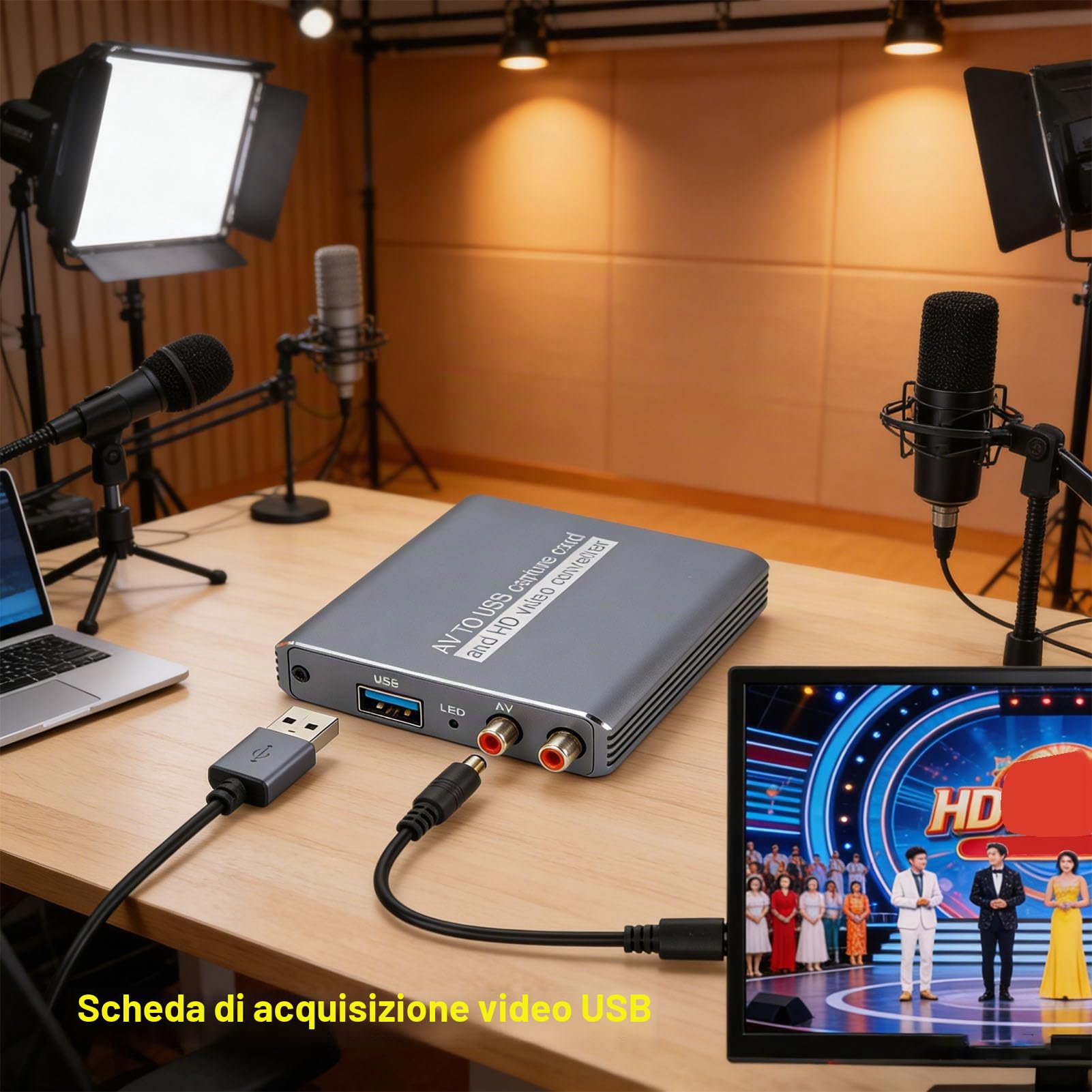 Convertitore da VHS a Digitale, Convertitore da AV a HDMI, Scheda di Acquisizione Video USB, per Videoregistratore Hi8 VHS in Digitale 1080P per PC, Vecchi Nastri in MP4