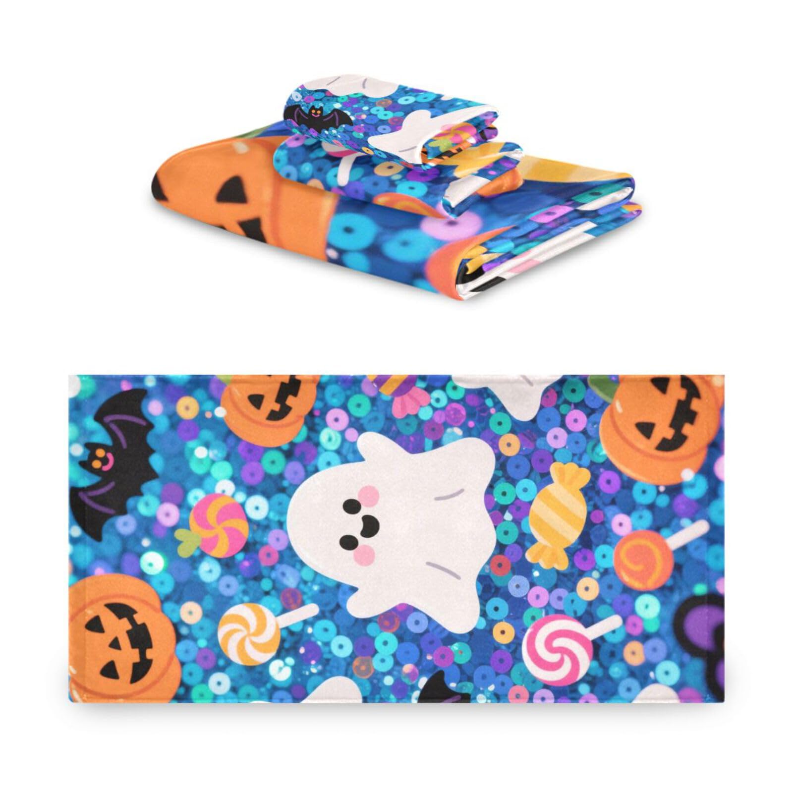 Halloween żółta dynia z cekinami szybkoschnące ręczniki do twarzy zestaw 3 sztuk, 1 ręcznik kąpielowy 1 ręcznik do rąk 1 ściereczka do łazienki kuchni