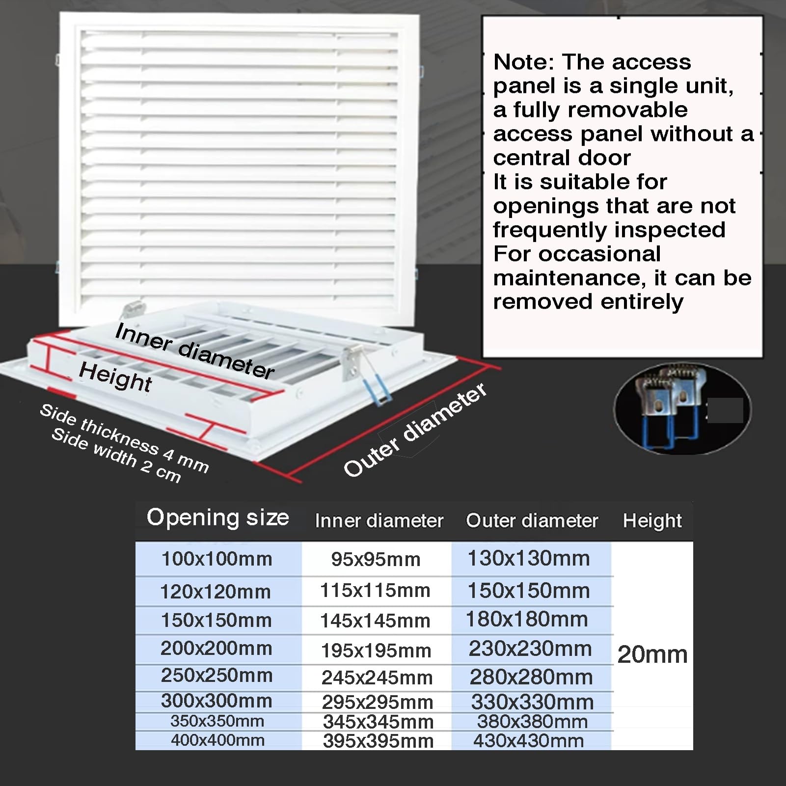 Griglia Decorativa Del Filtro Aria Di Ritorno,Pannello Accesso Con Feritoie | Griglia di copertura dello sfiato HVAC for soffitto o parete domestica, dimensioni 100-400 mm(250x250mm)