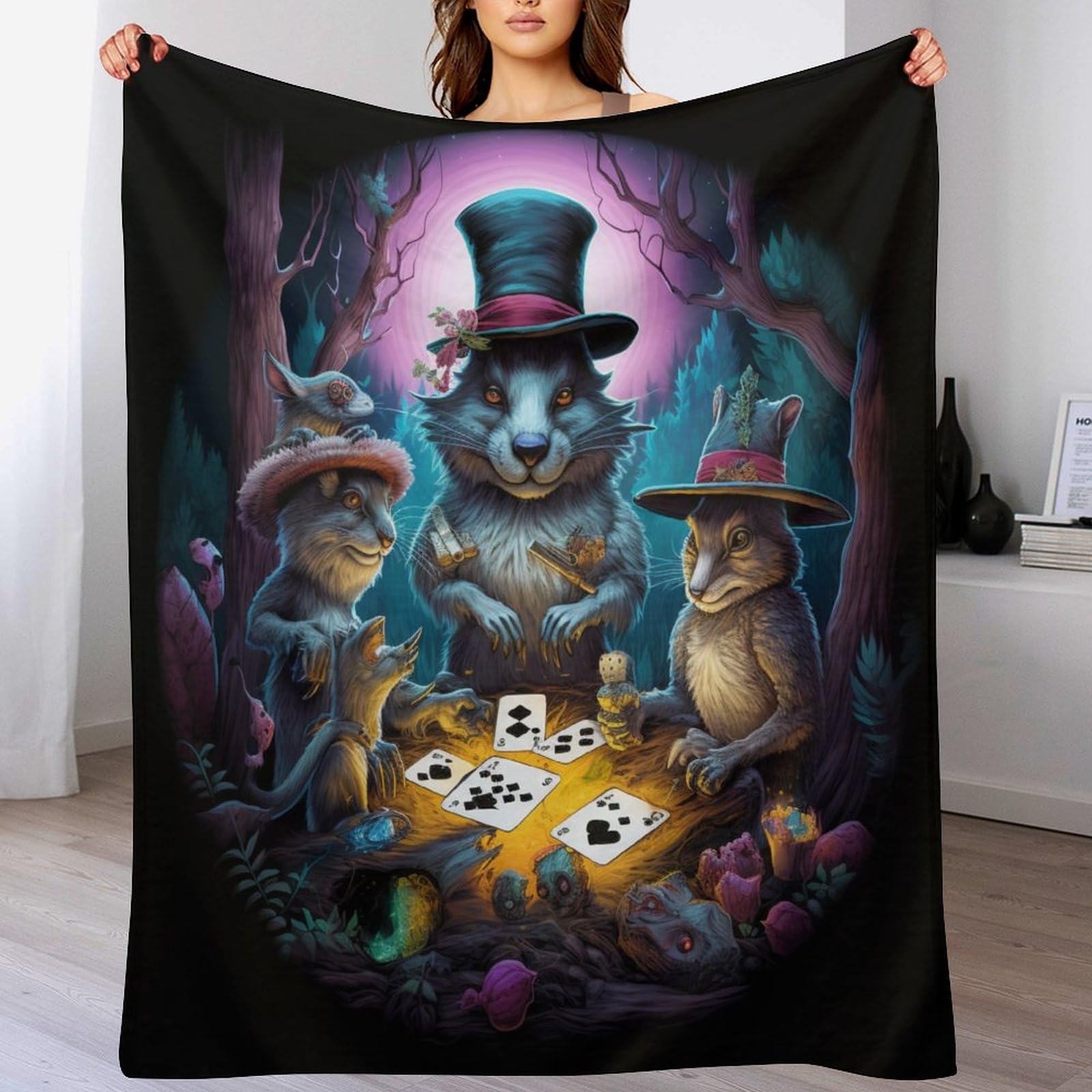 Couverture animaux jouant au poker flannel douce grand plaid imprimé chaud lit canapé voyage