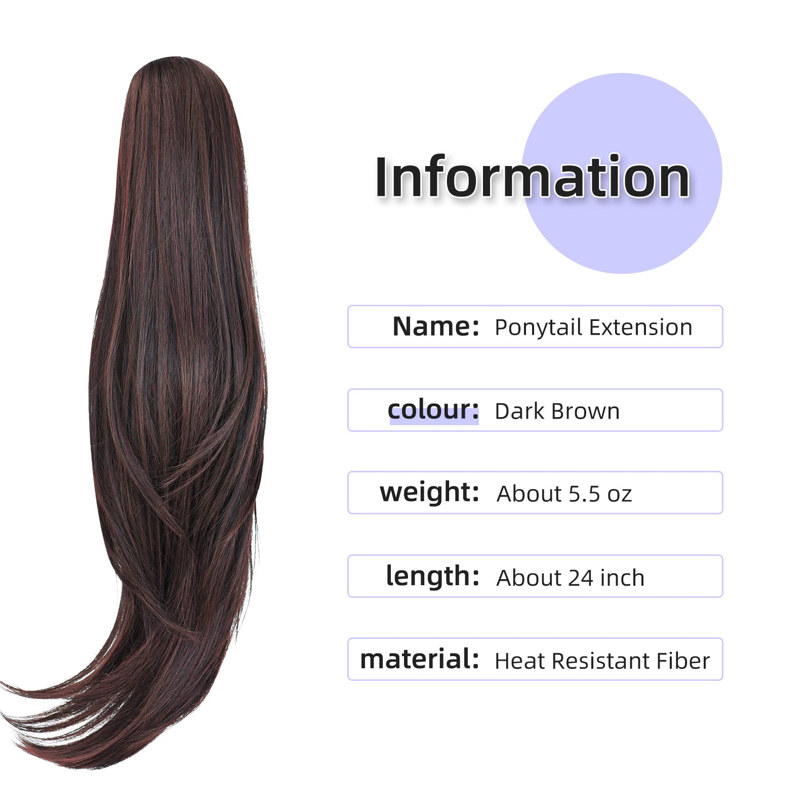 Ponytail Extension Synthetic Dark Brown 24 Inches Claw Clip Hair Piece Women Amazon.com : ShulaSHOP ponytail extension,24 main image 2