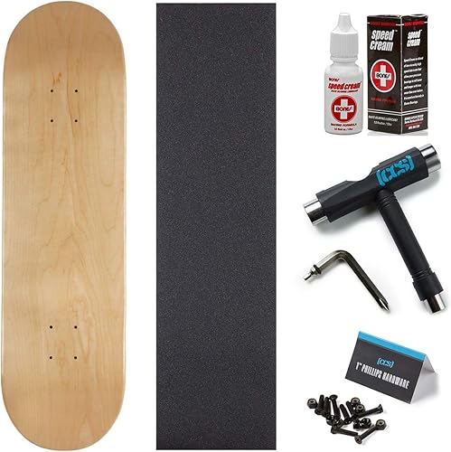 Blank Maple - Tabla de patineta de resina de 7 capas, 7.75 pulgadas con crema de velocidad de huesos, agarre CCS Grip, herramienta de patinaje y