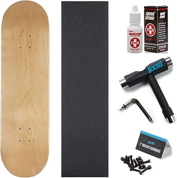 [CCS] Blank Maple 7 Ply Resin Skateboard Deck - 7.75" With Bones Speed Cream, Grip, Skate Tool, and 1" Hardware