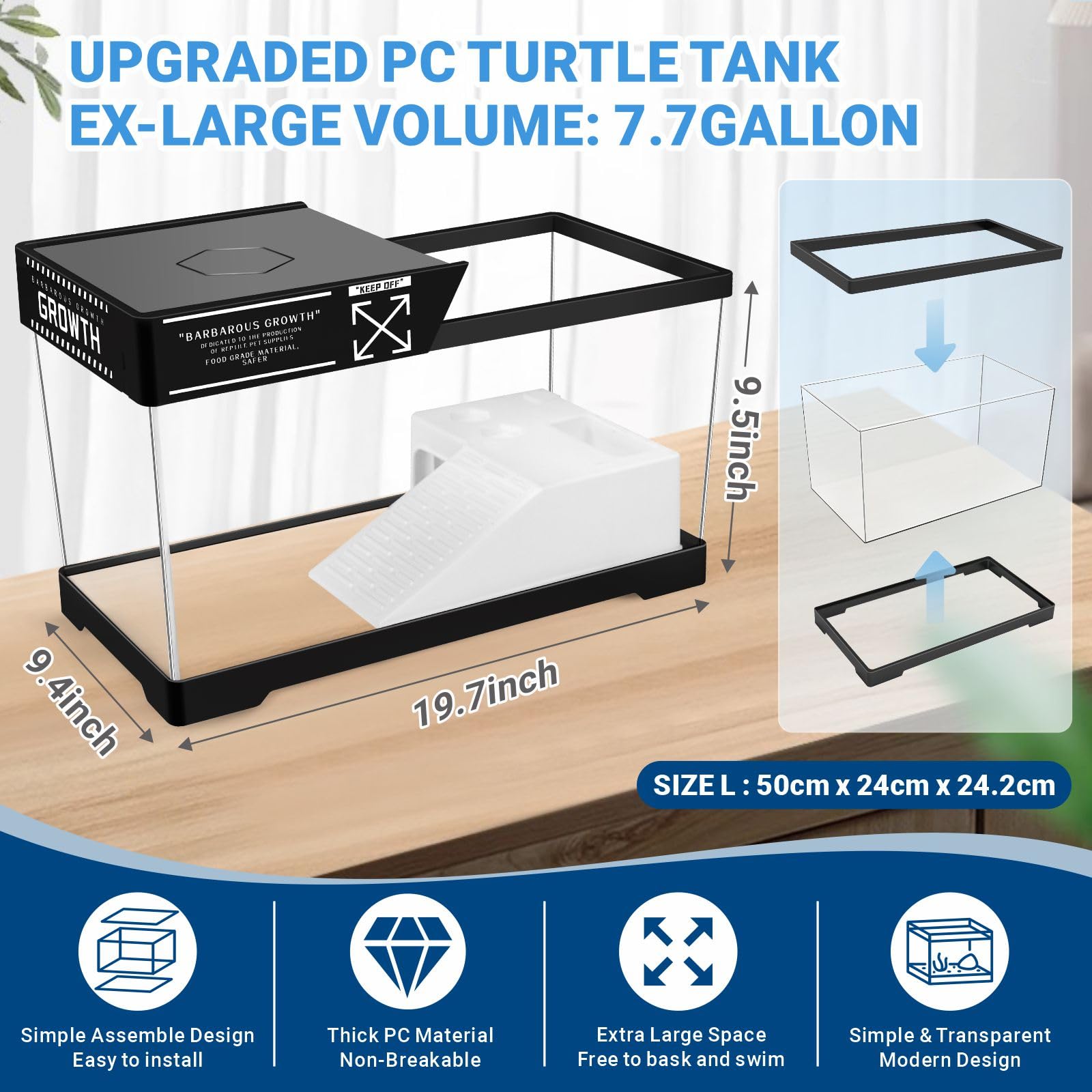 GOZILLA Kit de Tanque de Tortuga, lámpara y Filtro, Kit de Inicio de Tanque de Tortuga de PC con Filtro y lámpara Ajustable, Plataforma de hábitat de Reptiles con Tapa para Reptiles pequeños (19.68 x