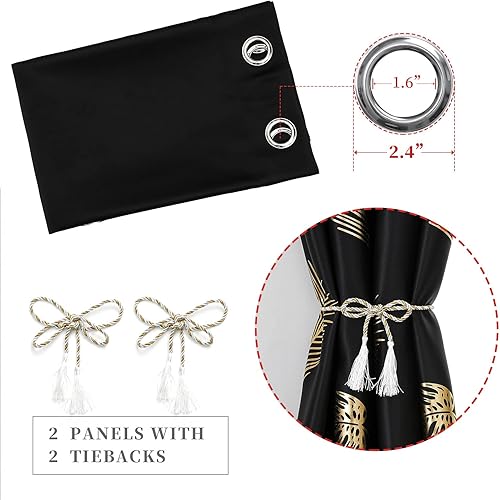 Miniatura 5 de Estelar Textiler Cortinas opacas de 84 pulgadas de largo, cortina para ventana con elegante patrón de palmera y trigo, con bloqueo de luz para