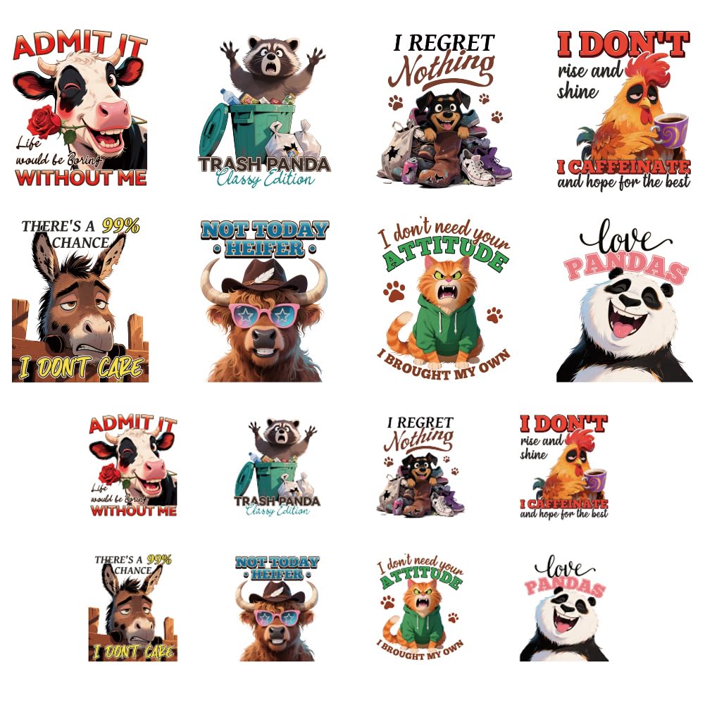 ANATTASOUL 16Pcs Animals Iron on Transfers for T-Shirts DIY Craft, 7.0"x8.6" and 2.5"x3.1"