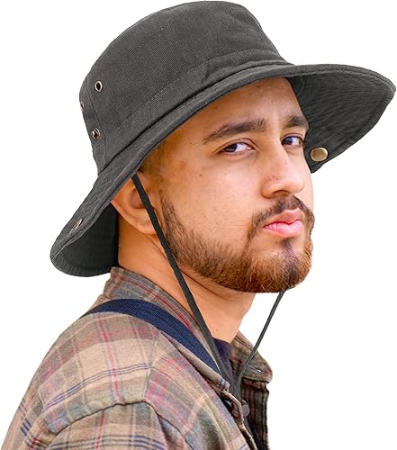 Miniatura 7 de Sombrero unisex de algodón Boonie de verano para exteriores, plegable, para pesca, sombrero de playa con cuerda para mujeres y hombres