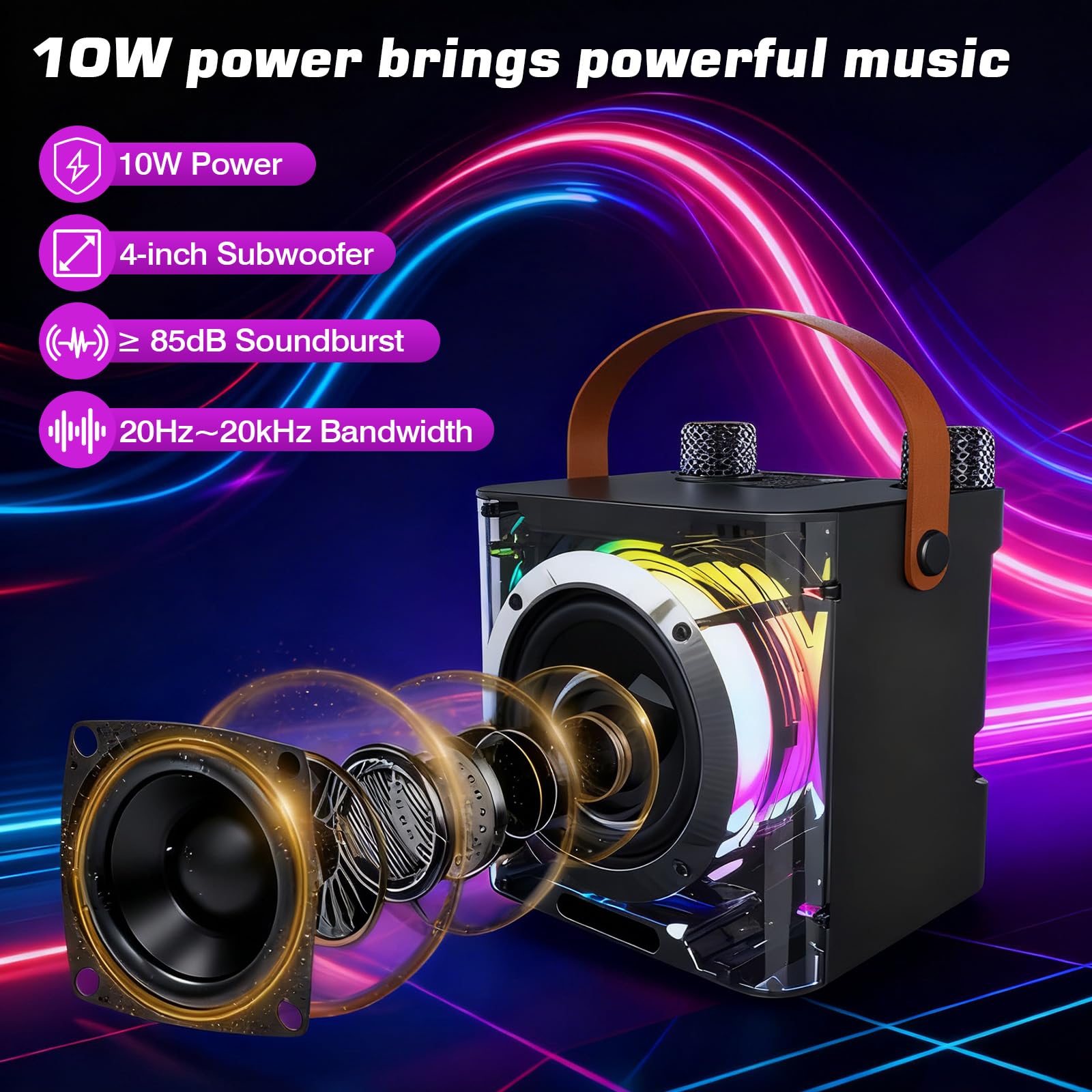 Macchina per con 2 Microfoni Wireless y Supporto per Telefono, Altoparlante karaoke cassa Bluetooth 5.3 portatile, con luci a LED per Adulti e Bambini