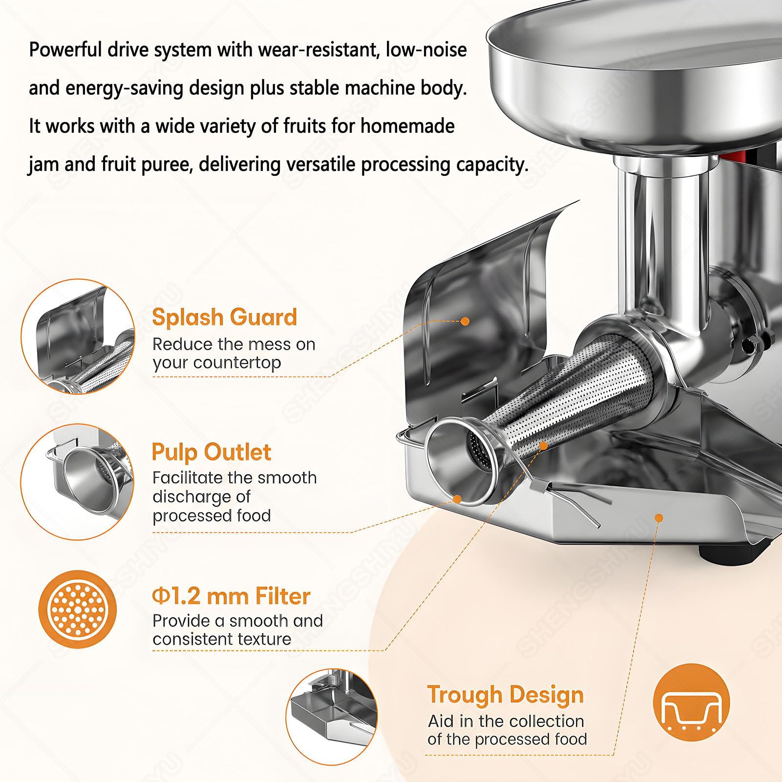 Passapomodoro Elettrico, Pressa Commerciale per Passapomodoro Da 450w | Resa 20‑60kg/H, Pressa per Frutta, Spremipomodoro, Salsa per Fragole, Filtro per Separare Sansa e Polpa di Frutta