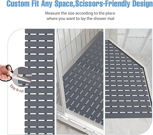 Shower Mat Non-Slip Bath Mat for Tub Floor & Stall with 200+ Suction Cups & Drain Holes, Quick Dry Machine Washable Bathtub Mat, Safe for Elderly& Baby, Bathroom Essentials 24x24 Inch (Black)(Light Grey)