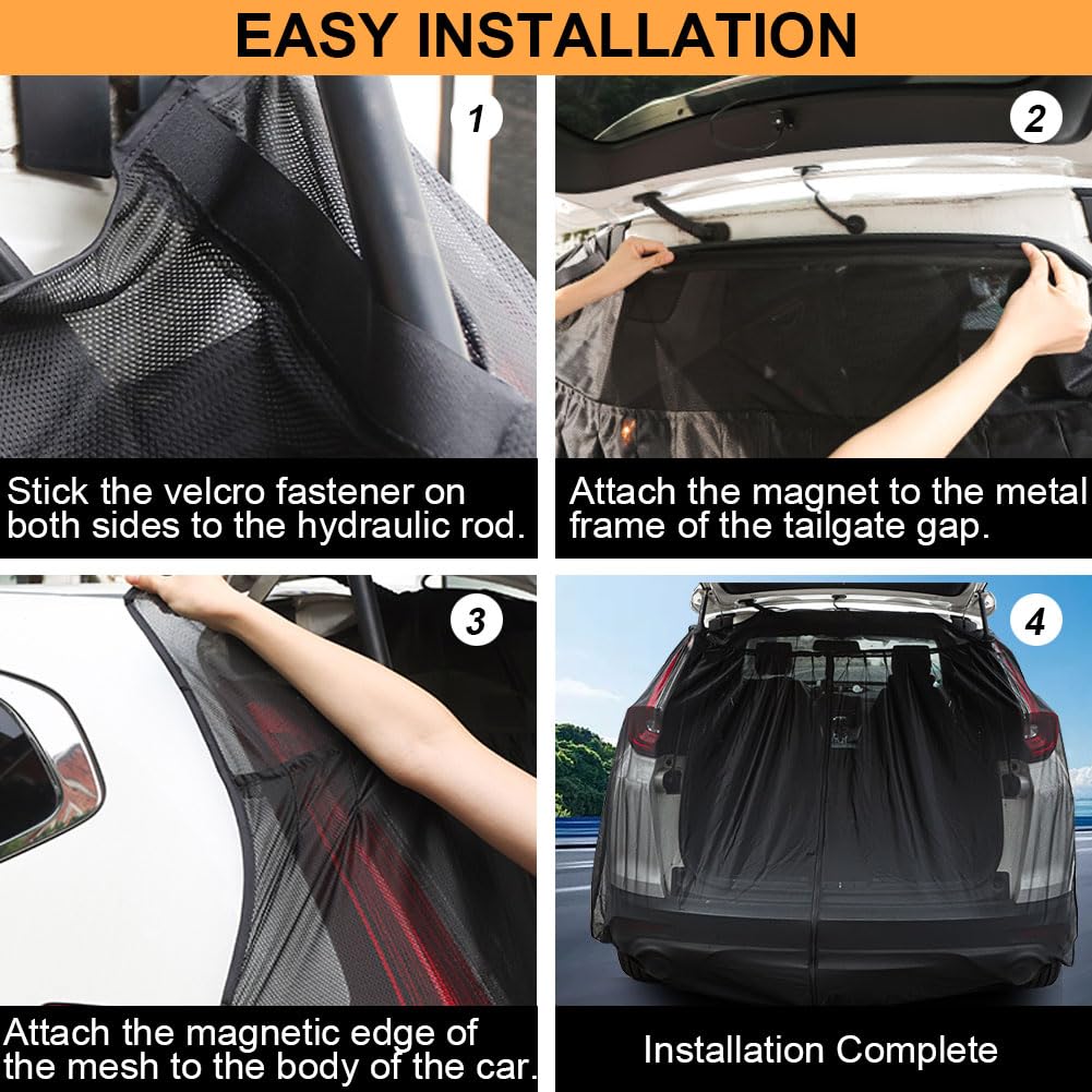 Zanzariera per portellone posteriore dell'auto, 180 x 150 cm, fissaggio magnetico con cerniera, per SUV/Vans con telaio ferromagnetico, protezione privacy e sole in campeggio