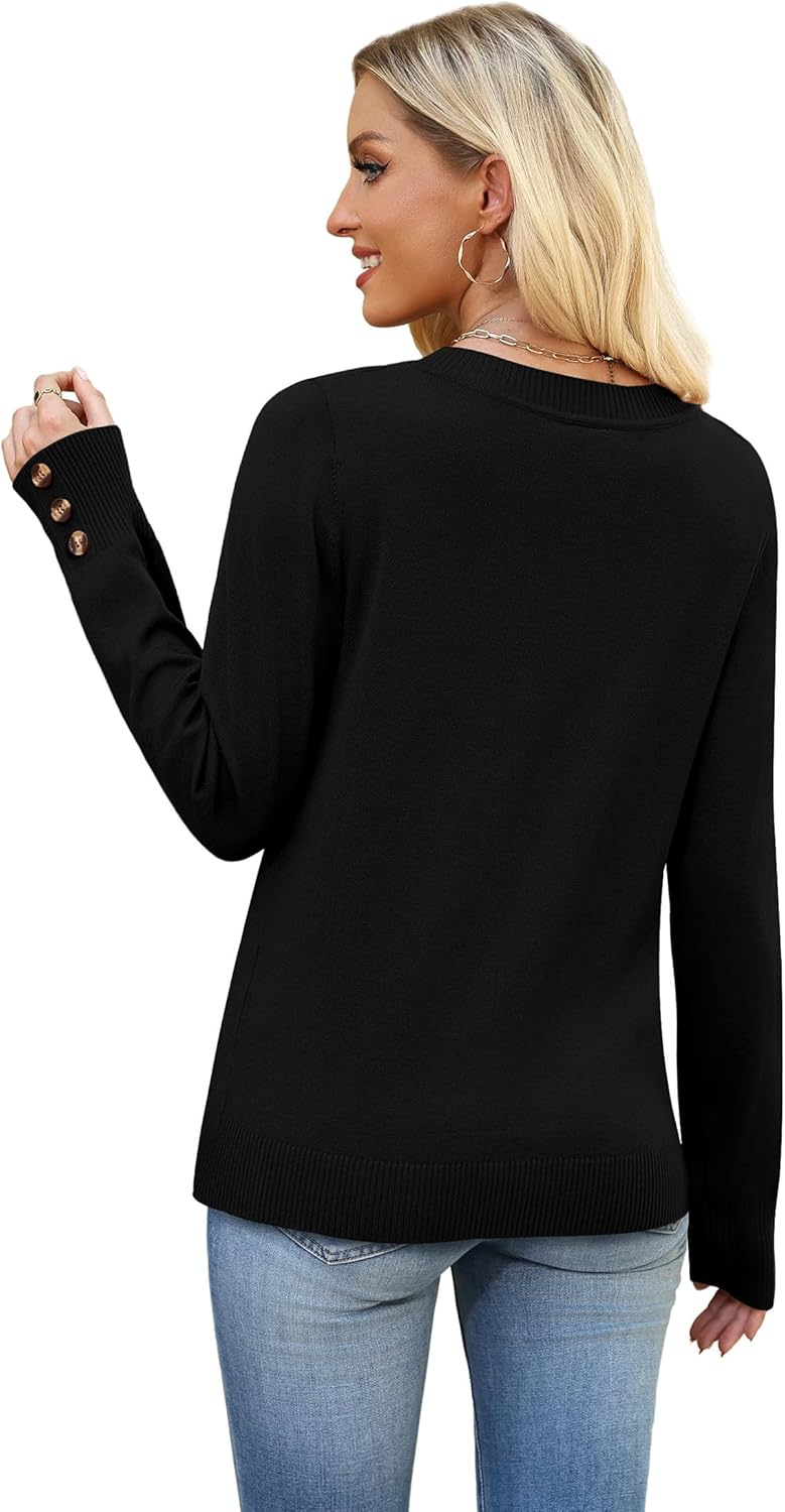 WIHOLL Lightweight Sweaters for Women Long Sleeve V Neck Knit Outfits with Decorative Buttons - Image 5