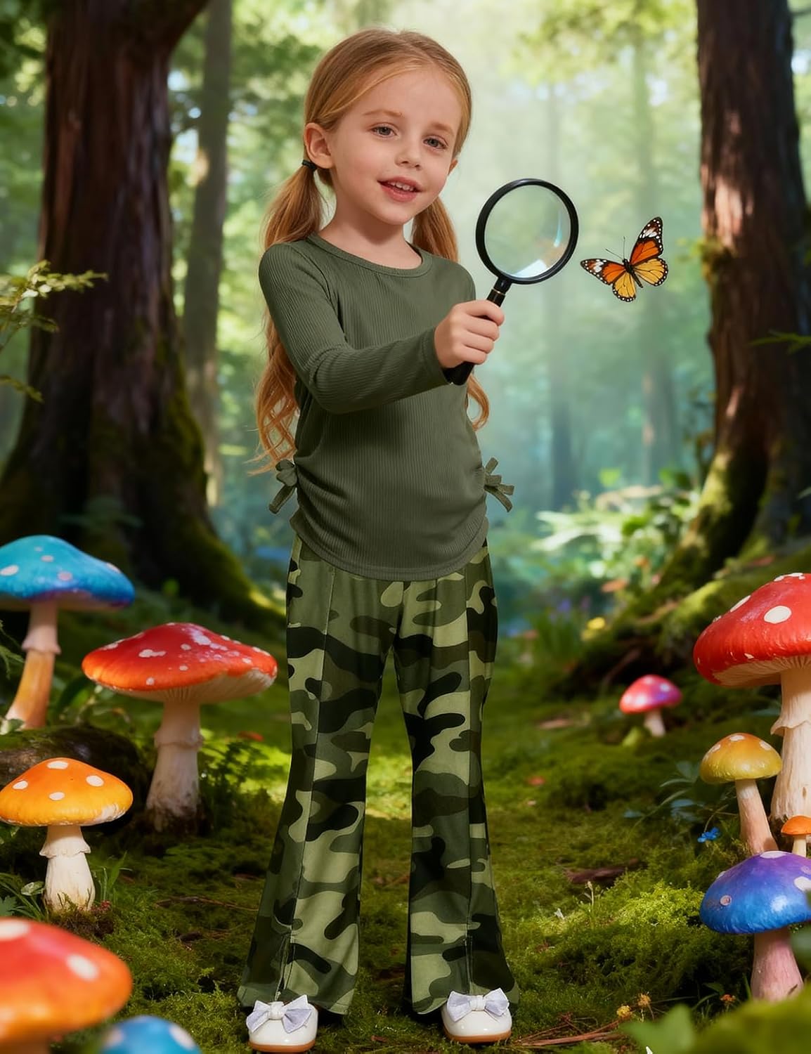 Zupora Toddler Girls 2-Piece Camo Outfit Set Soft Drawstring Long Sleeve Shirt & Flare Pants Trendy Fall Winter Set 2-9 Years - Image 3