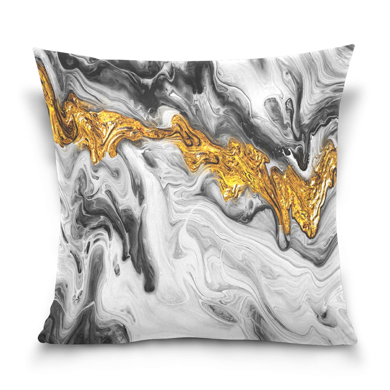 Poeticcity Multi 20 Gold Grey Black Abstract Paint Modern Art Liquid Marble Marbling Cotton Velvet Throw Pillow, Soft Breathable Bed Pillows, Pillowcase Sham Cushion Covers Twin Sides For Car Couch Bed 20X20 Inches
