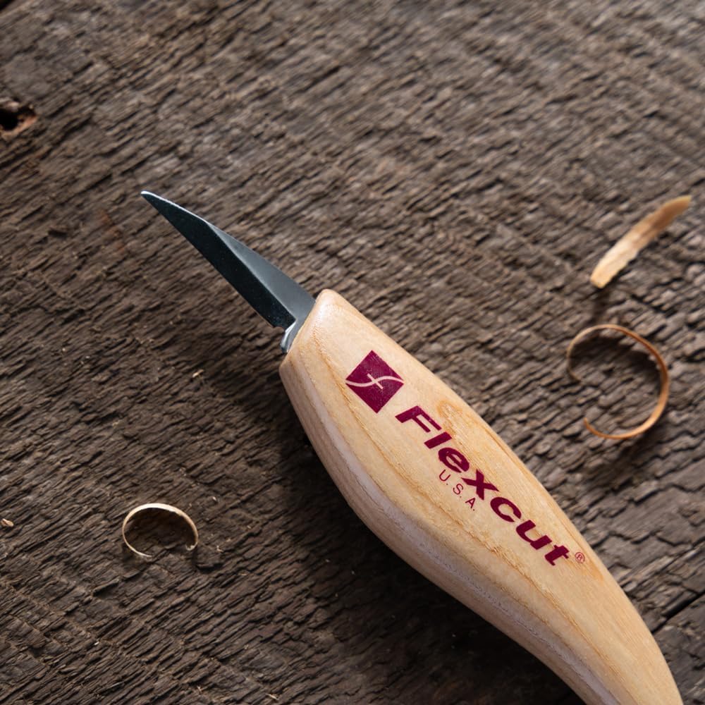 FLEXCUT KN13 Detail Knife – 1.50″ High-Carbon Steel Blade, Very Fine Point, Ash Wood Handle, 0.15 lb, Made in USA