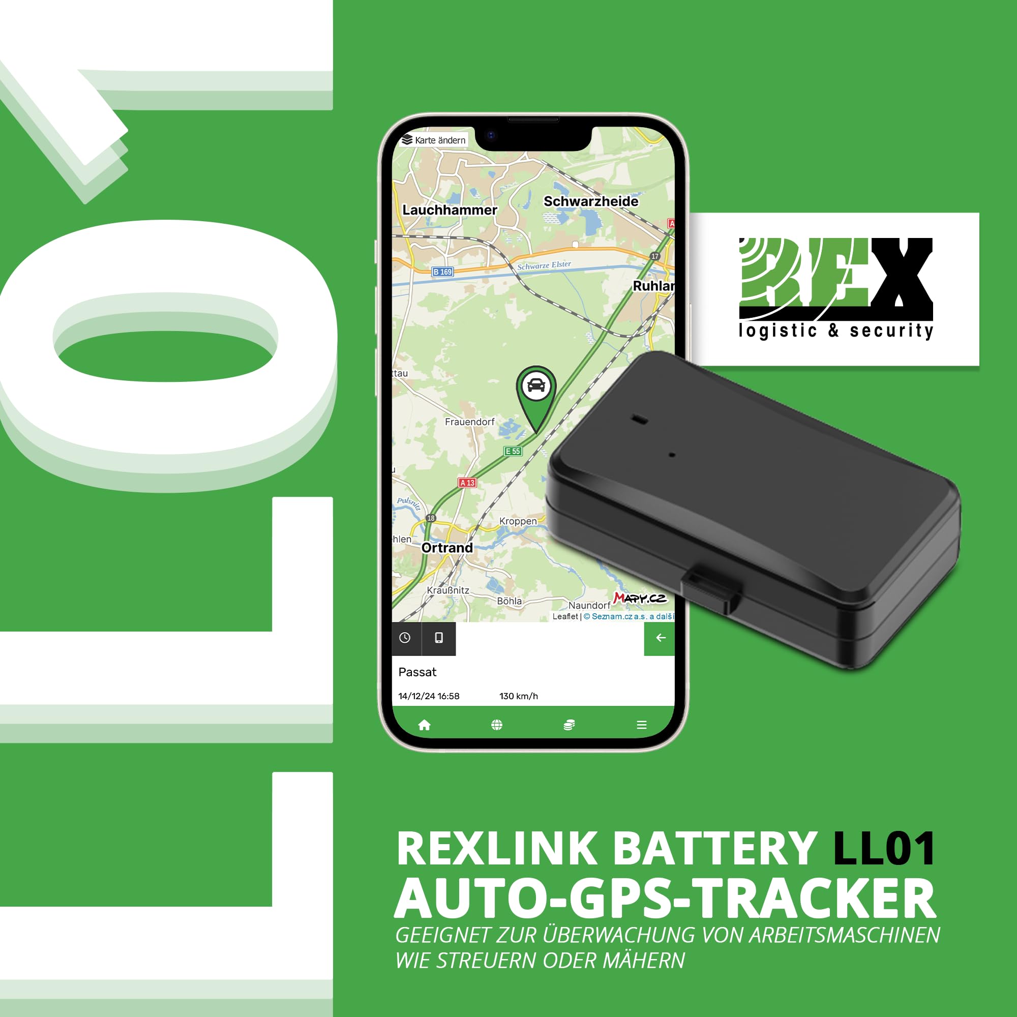 REX Link GPS Tracker Auto 4G – Batteria GPS Tracker, 4G LTE, fissaggio magnetico – posizionamento in tempo reale, libro di viaggio auto, antifurto per veicoli, macchine da lavoro e pacchetti, in