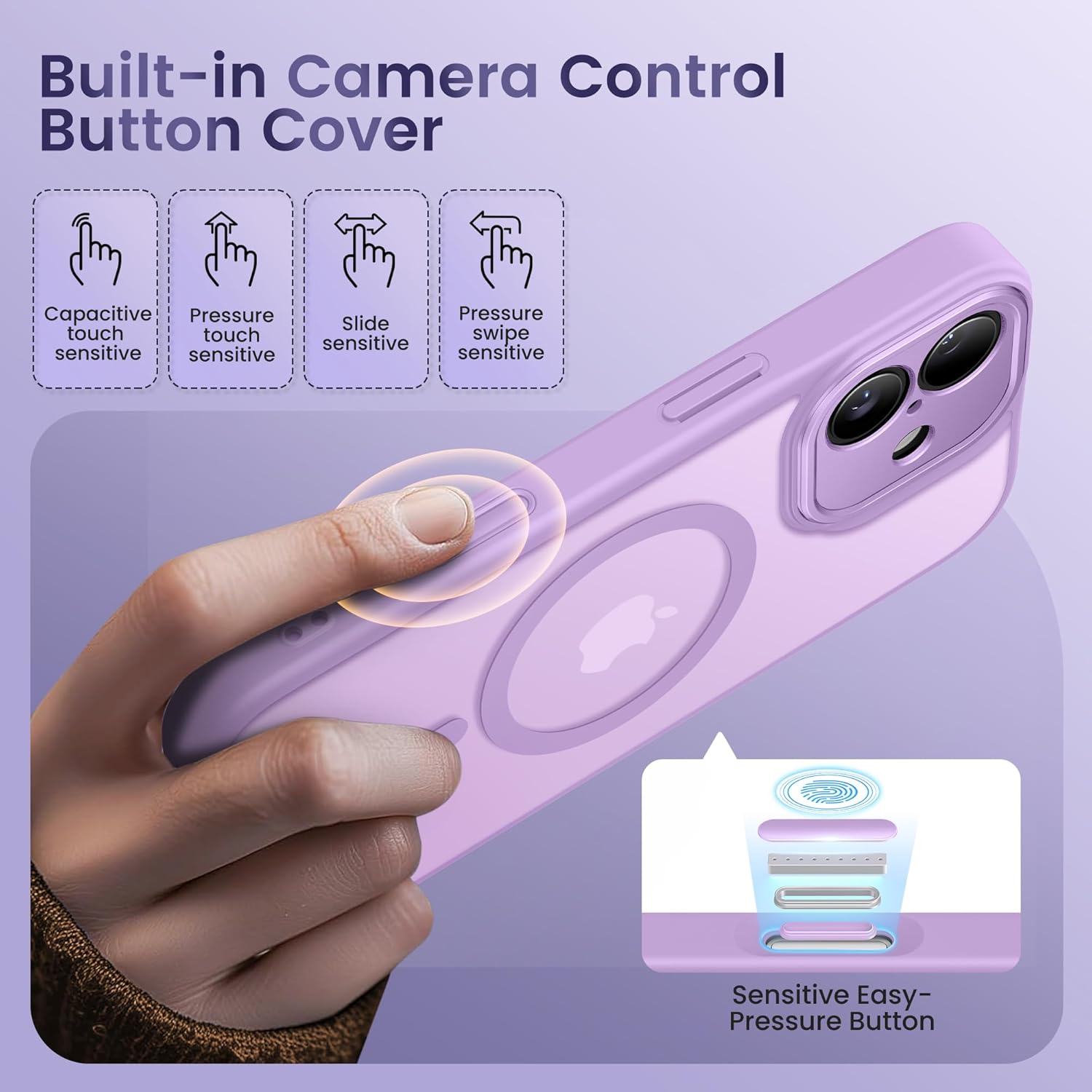 GolbinBox for iPhone 17 Case with Stand,Compatible with MagSafe,[Camera Control][Military Drop Protection] Shockproof Slim Translucent Matte Phone Cover for iPhone 17 6.3", Light Purple