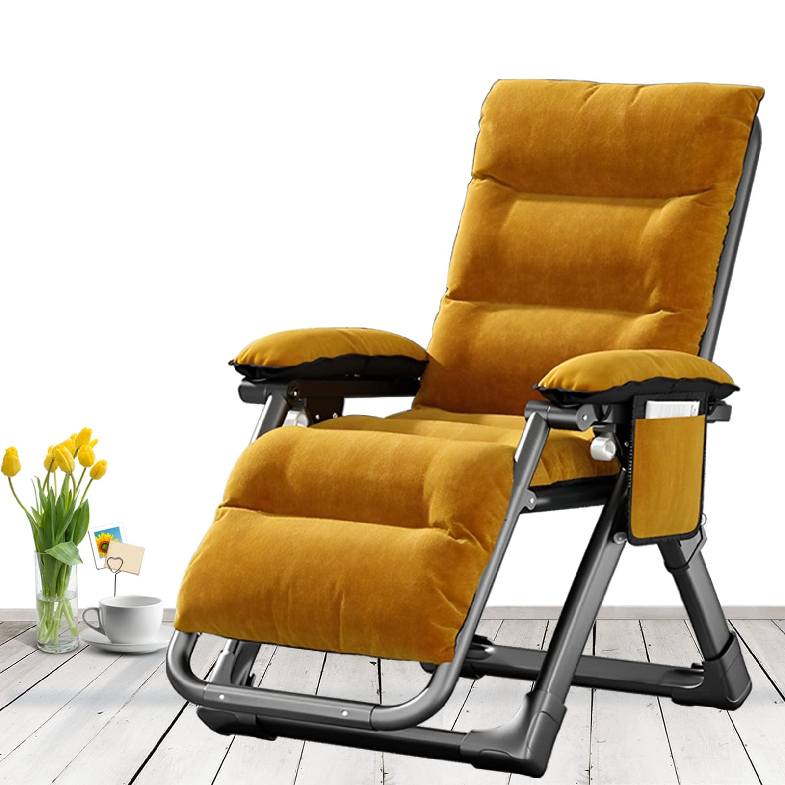 Tumbona Plegable Playa, Silla Reclinable Gravedad Cero con Cojines Y Portavasos, Silla Jardin Exterior para Playa Piscina Hamaca Reposabebidas, Soporta hasta 180 Kg (Color : Lounge Chair with Green M
