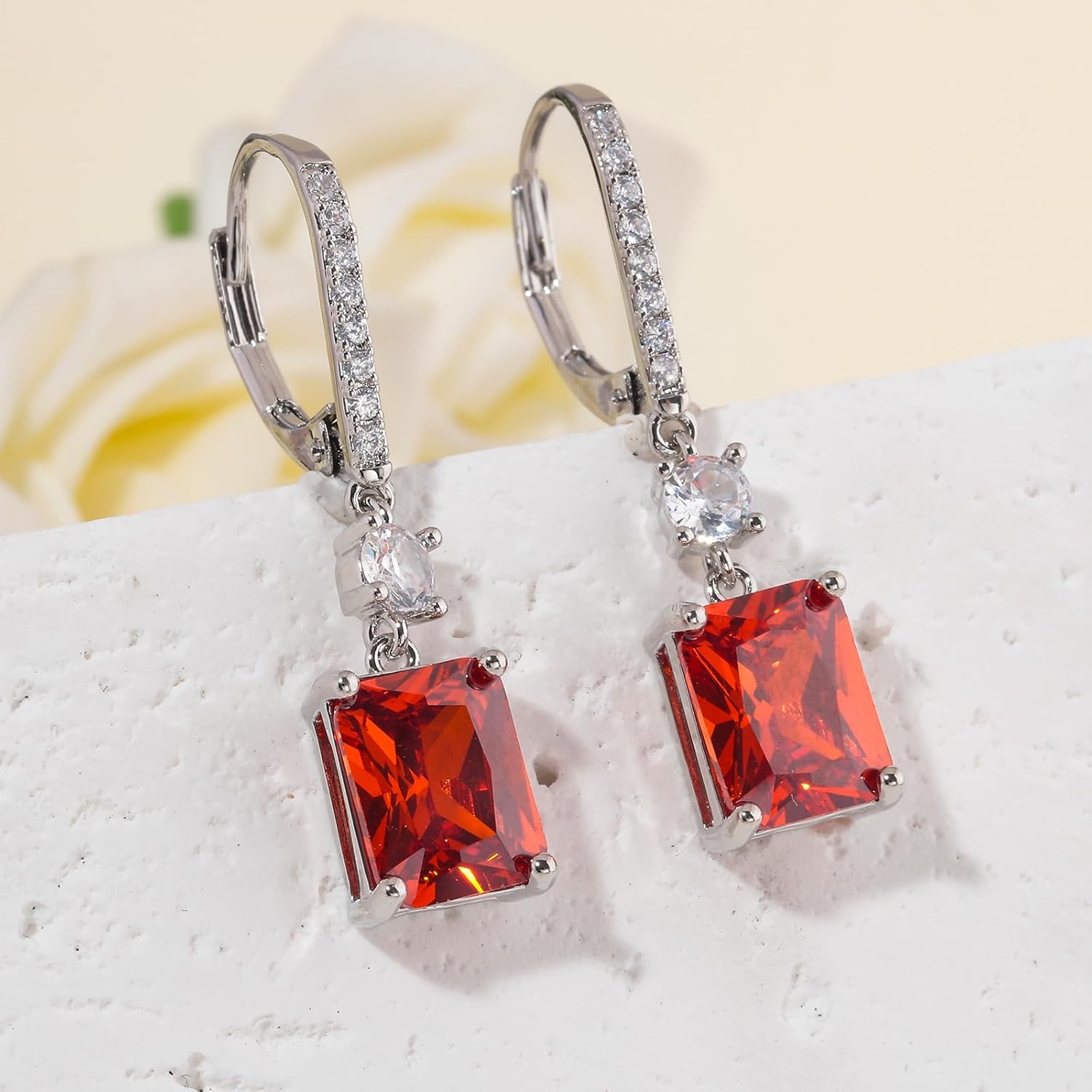 CiNily Rectangular-cut Drop Dangle Earrings for Women Hypoallergenic, Multi-color Cubic Zirconia Earrings Diamond Dangle Earrings Jewelry Gifts for Mothers Day 14K White Gold - Image 4