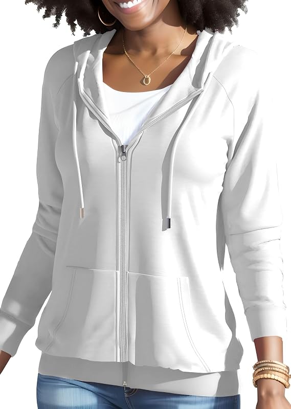 Nimsruc Zip Up Hoodies For Women Long Sleeve Casual Oversized Sweatshirts Cute Fall Hoodie With Pockets White XXL image 2