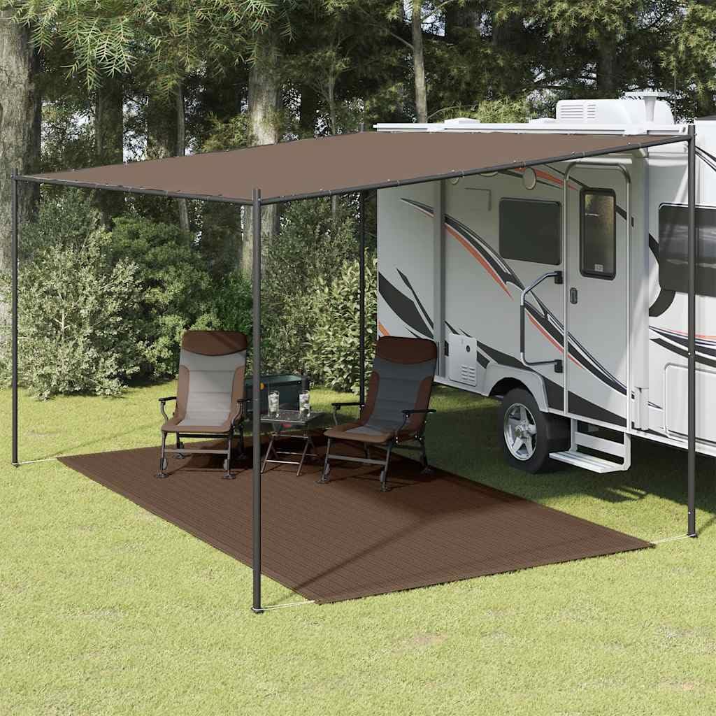Tapis de tente de camping - 250 x 450 cm - Tapis de sol respirant et robuste pour auvent de caravane, terrasse, camping-car, sol extérieur, marron