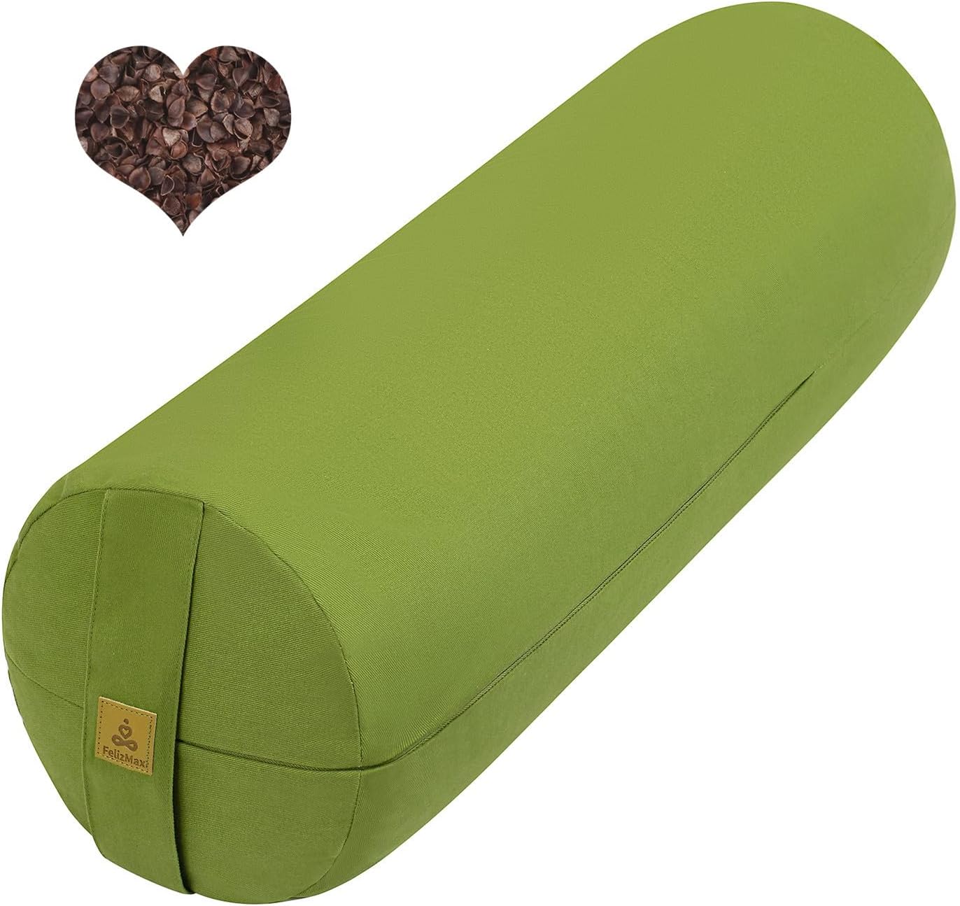 Organic Buckwheat Bolster(24X9 in) Yoga Bolster Supportive Yoga Cushion for Restorative Yoga Accessories Meditation Pillow Reading Pillow Floor Pillow Large Round Cylinder Green