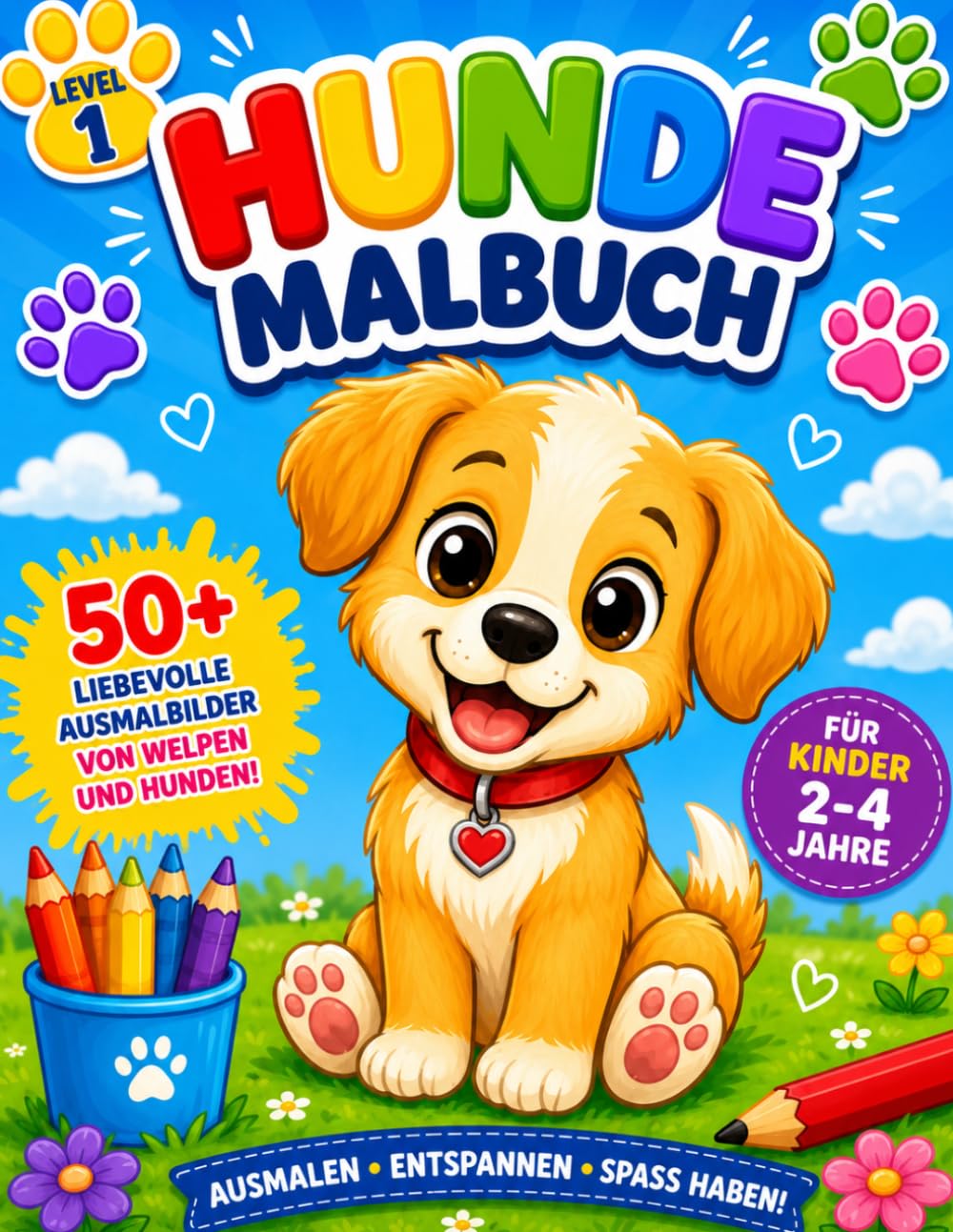 Mein erstes Hunde-Malbuch: Niedliche Ausmalbilder für kleine Hundefans! Über 50 liebevoll gestaltete Welpen & Hunde – Ausmalen, Entspannen, Spaß haben! Für Kinder von 2–4 Jahren