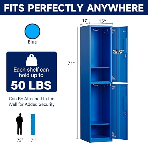 Vista 54 de Yizosh Taquillas de metal para empleados con llaves, armario de almacenamiento de 71 pulgadas para empleados con 1 puerta, armario de almacenamiento