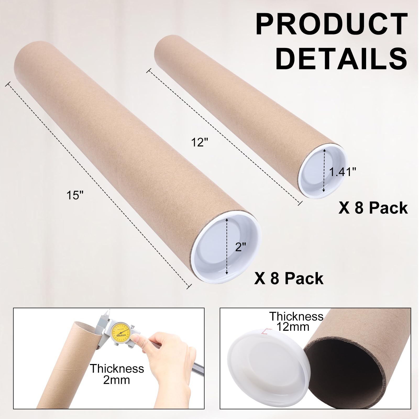 Mailing Tubes with Caps,24Pack 3x12))) Kraft Paper Poster Tube for