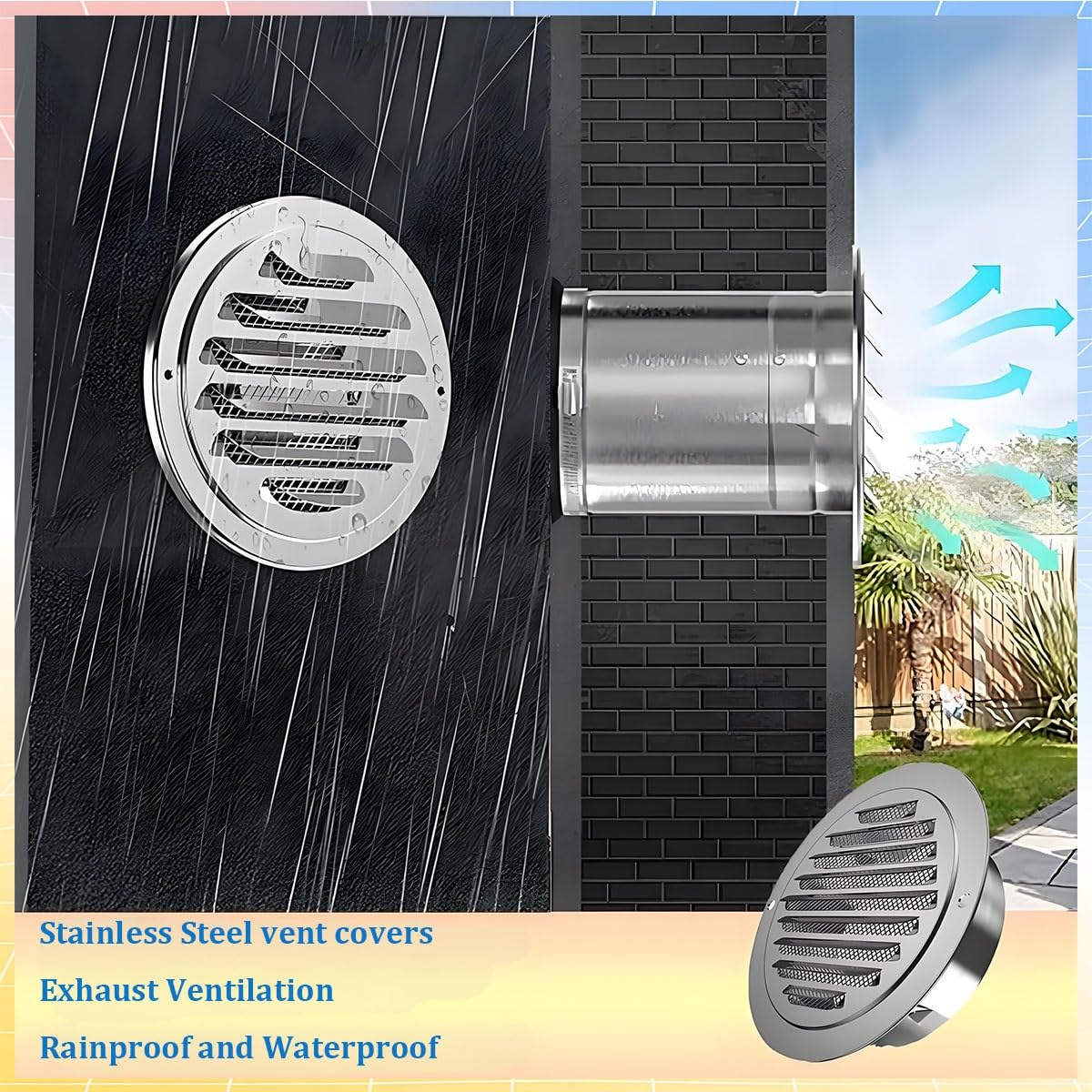 Rund Entlüftungsgitter Lamellengitte 50mm-300mm Abluftgitter Edelstahl Mit Insektenschutz, Wandlüftungsauslass, Für Garage, Küche, Bade Von Abluftgitter(300mm/11.8in 2pack)