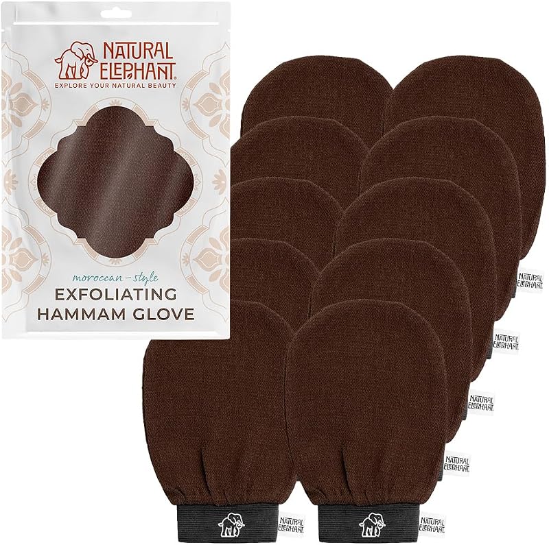 Luva esfoliante Hammam Natural Elephant para rosto e corpo, marrom chocolate, pacote com 10