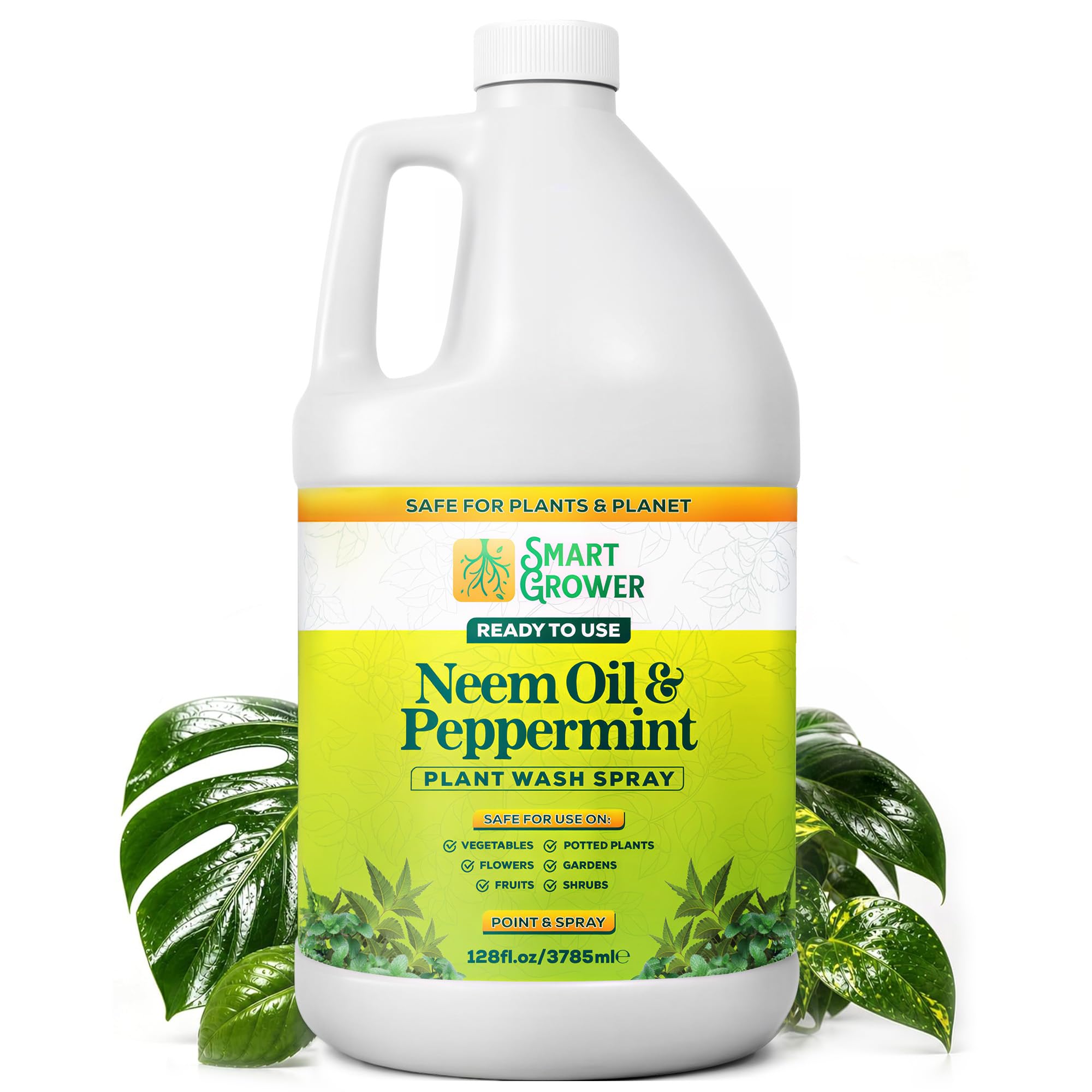 Spray de aceite de neem para plantas con aceite de menta, plantas de interior y exterior, 128 onzas | Lavado natural para plantas, repuesto listo para usar, Smart Grower