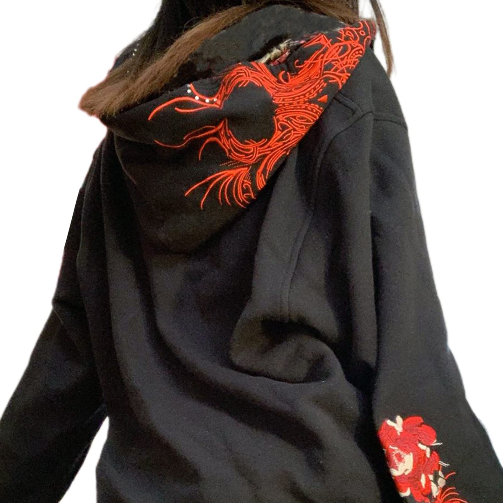 Karwuiio Sudadera con capucha y cremallera para mujer y hombre, diseño vintage Y2k, sudadera de gran tamaño, chaqueta gótica para la calle