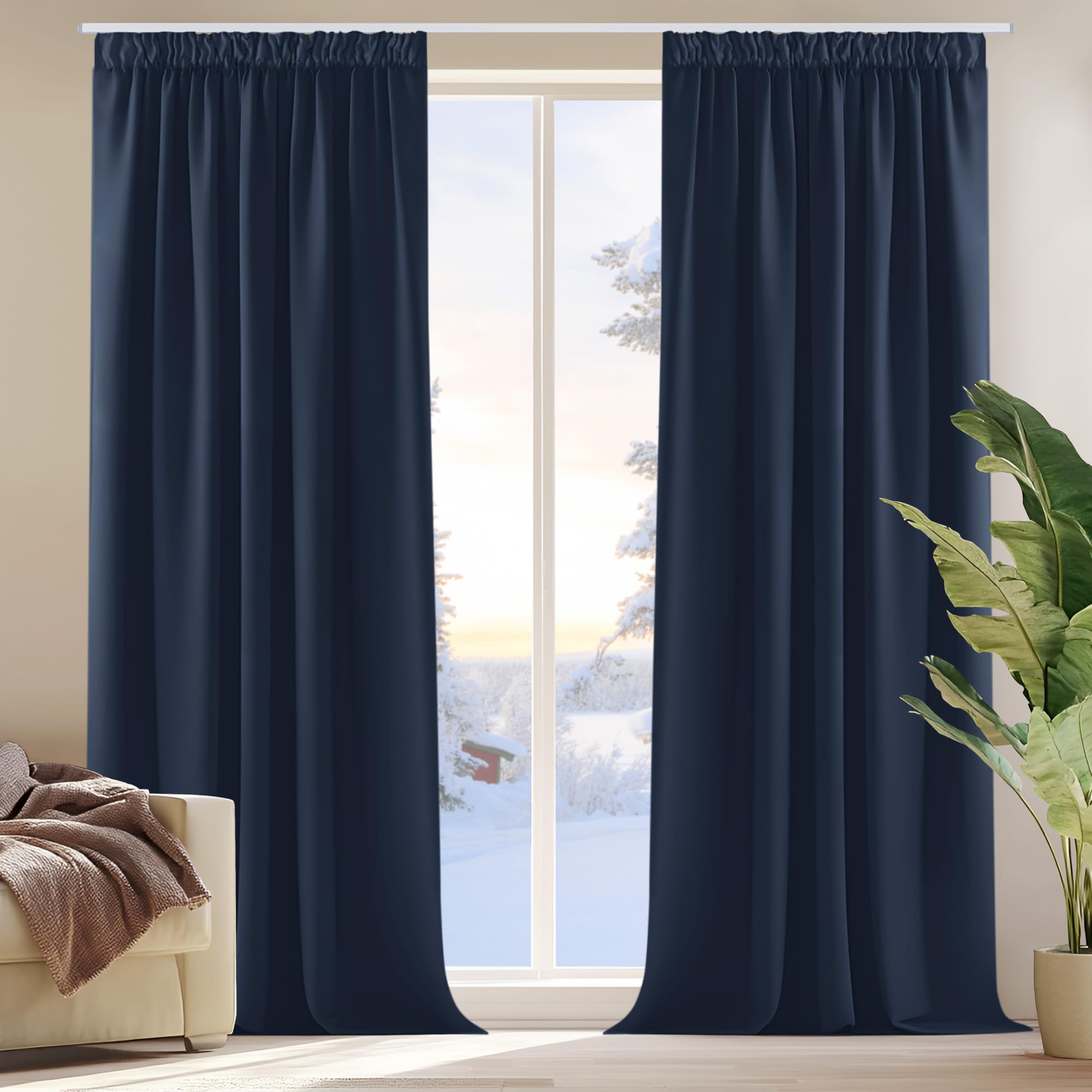 Deconovo Nursery Curtains Thermal Insulated Pencil Pleat Window Treatments Blackout Curtains for Kids Navy Blue W55 x L69 Inch 2 Panels