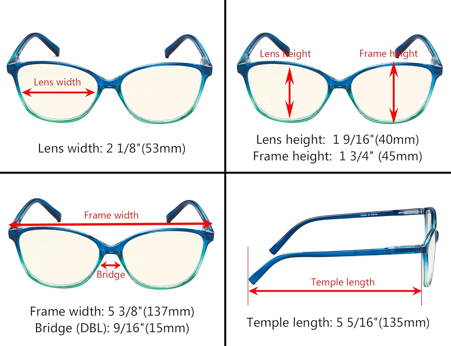 Eyekepper 5 Pack Ladies Computer Glasses - Blue Light Filter Readers - Large Cat-Eye Stylish Eyeglasses Women +2.50