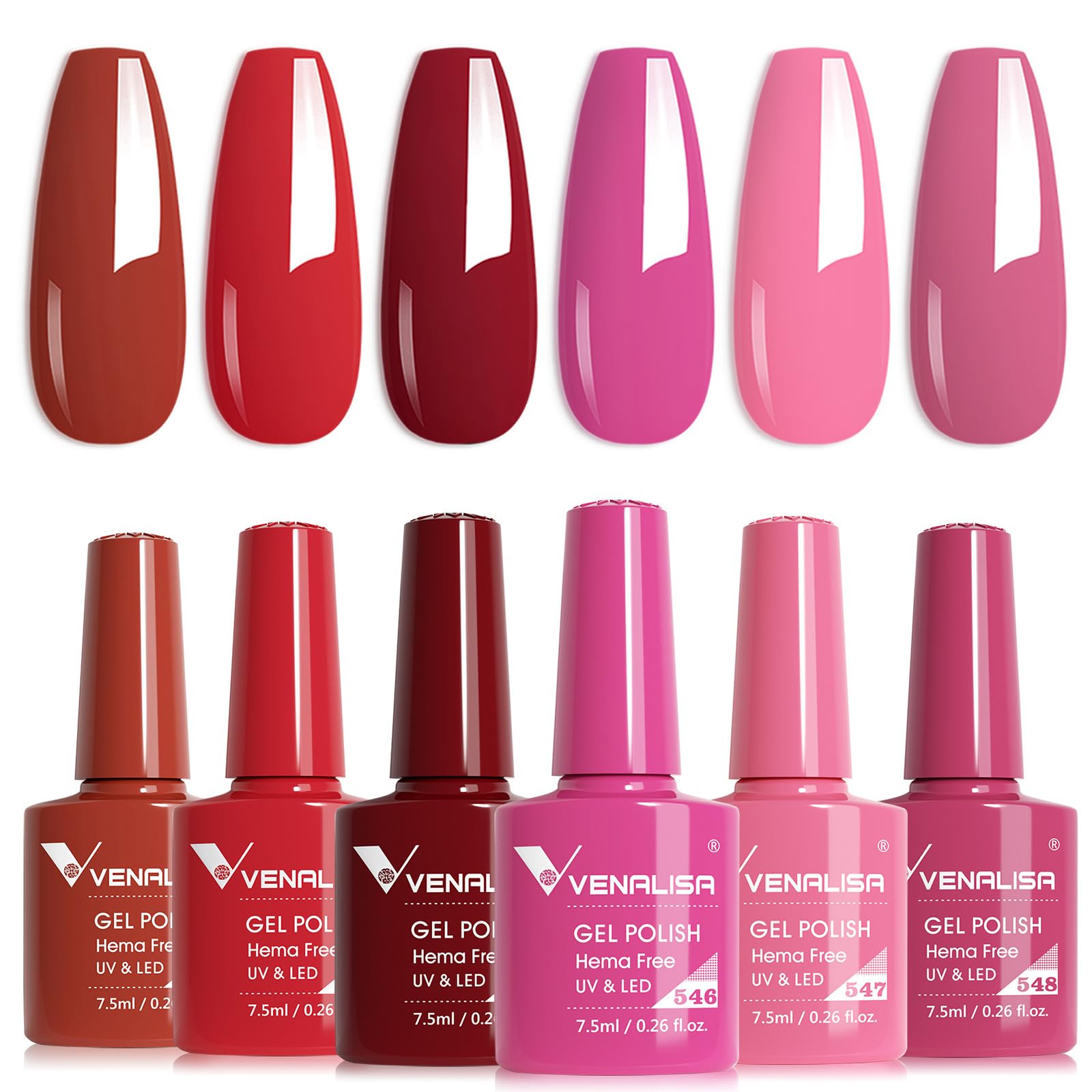 Amazon.com : VENALISA Red Gel Nail Polish Set 6 Colors Pink Dark