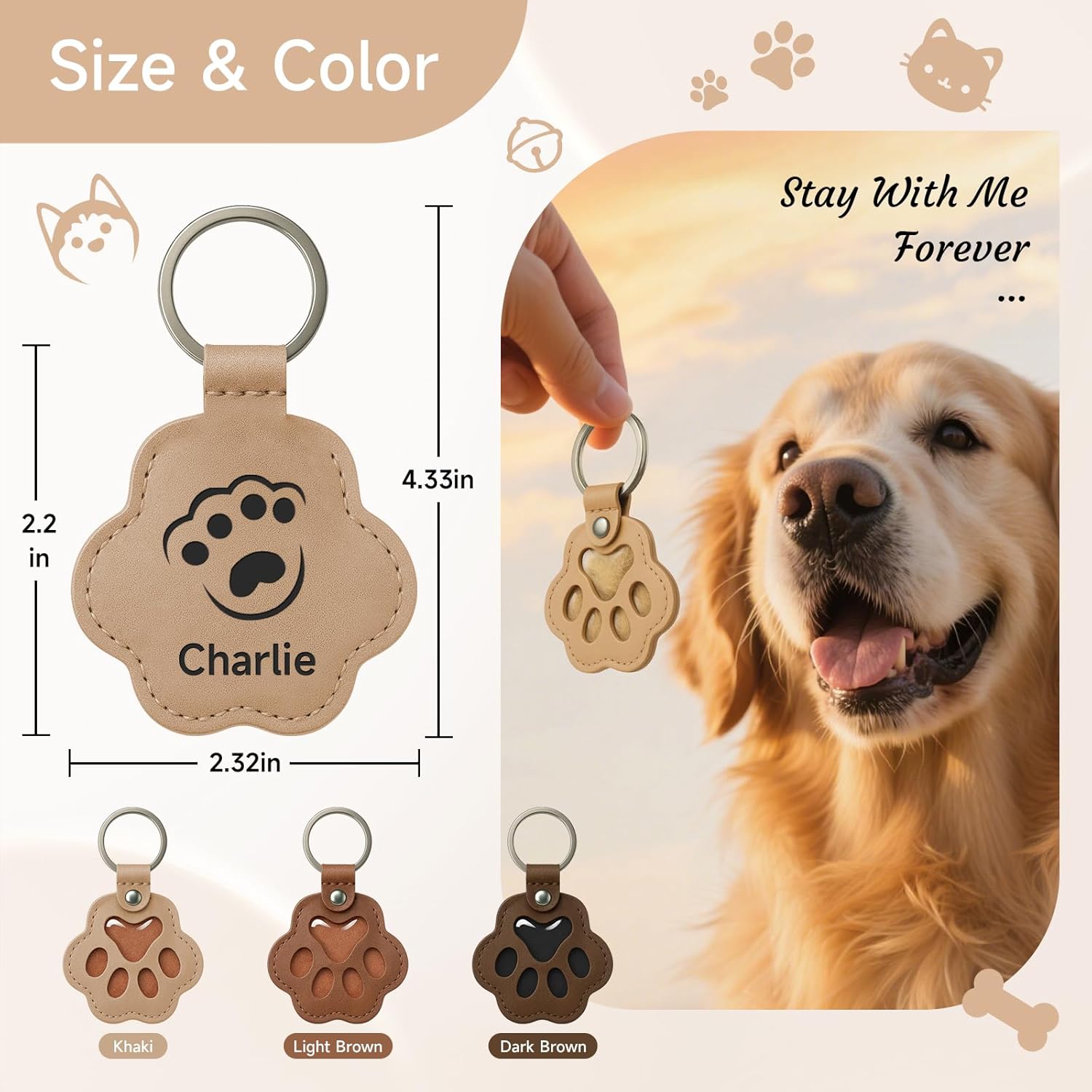 Personalized Pet Memorial Gifts for Dogs - Custom Name Paw-Shaped Leather Keychain, Refillable Keepsake for Bag or Key - Image 3