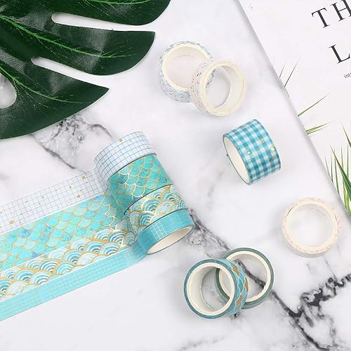 Miniatura 30 de CCINEE Cinta Washi de lámina dorada negra, cintas de enmascarar decorativas florales para diario de viñetas, álbumes de recortes, planificador