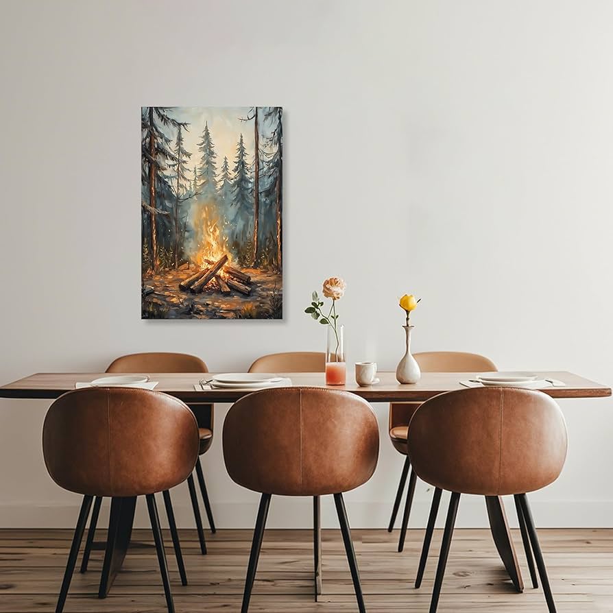 絵画「初冬の森の焚火」 group-around-bonfire-