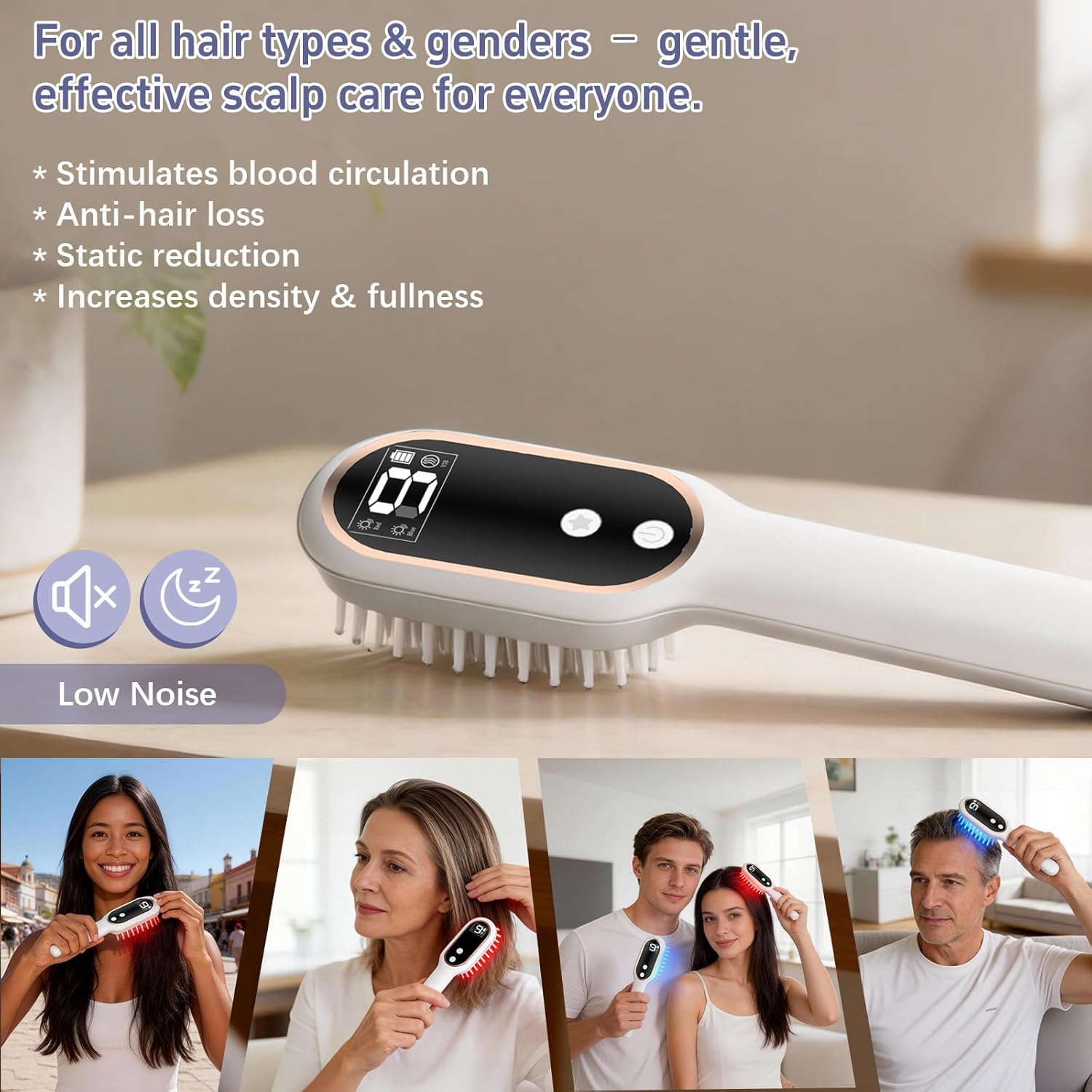 Karrong Hair Scalp Massager Comb, Red Blue Light Therapy Hair Care Brush, Automatic Vibrating Head Massage Comb for Men & Women