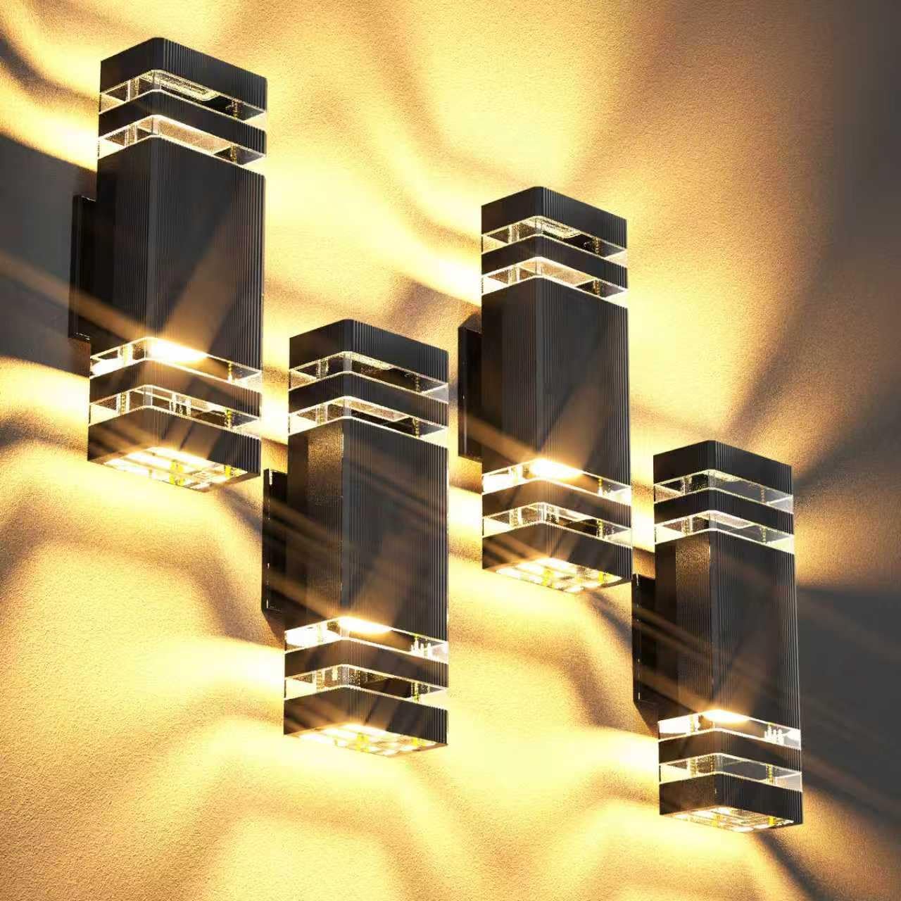 GEYANG Outdoor Wall Light Fixture: 14W 3000K Up and Down Porch Light with Bulb - Black Modern Outdoor Light - Waterproof Aluminum Sconce - Exterior Lighting for Front Door and House Entry - 1 Pack