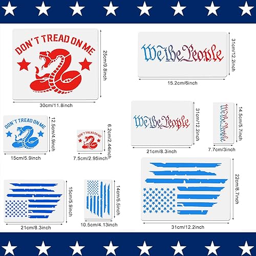Miniatura 2 de 9 plantillas de bandera estadounidense – We The People & Don't Tread On Me plantillas de trazado reutilizables para adultos, álbumes de tarjetas de