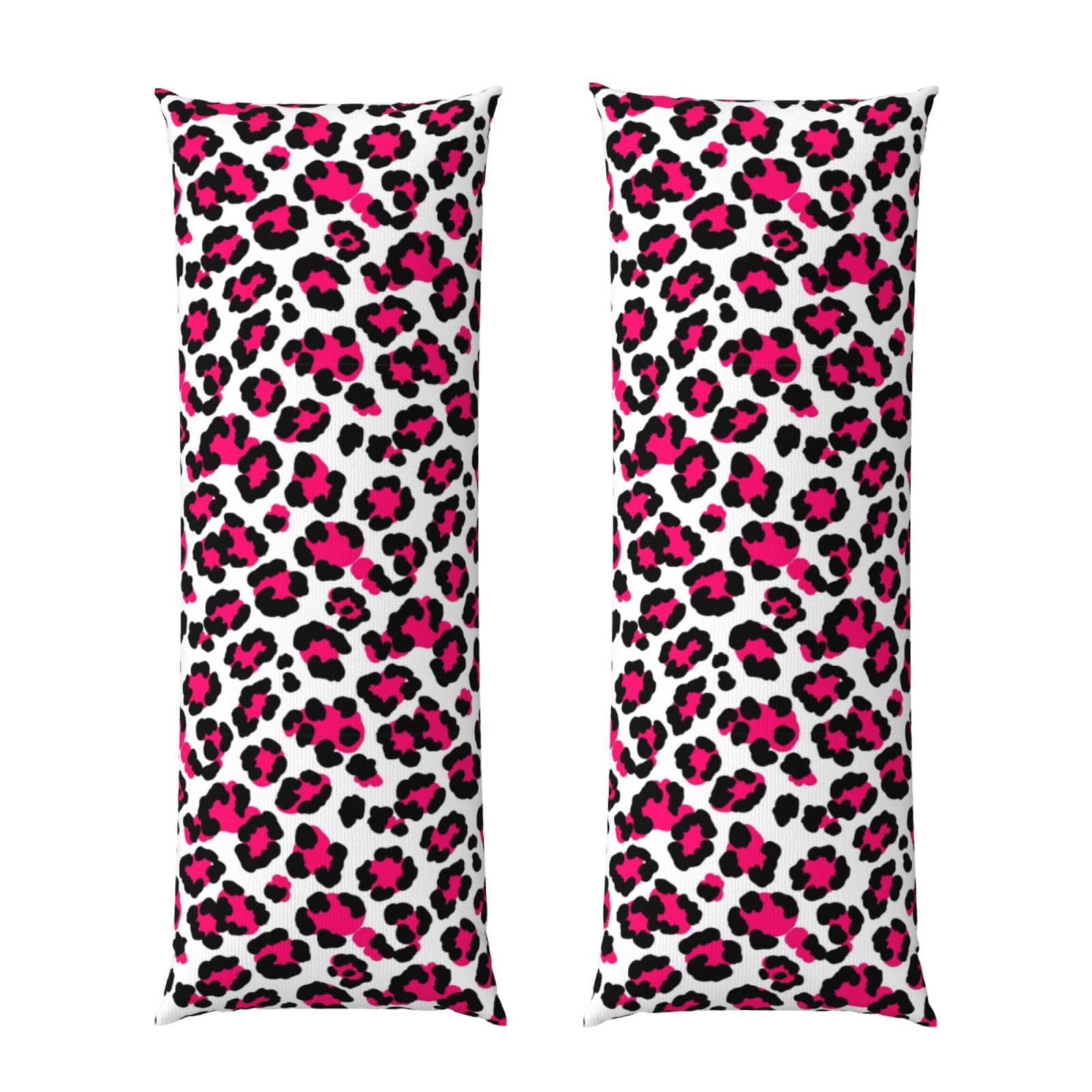 Body Pillow Cover 20x60 White Pink Cheetah Leopard Print, Decorative Zippered Pillowcase, Soft Cozy Flannel Fabric, Cushion Case for Couch Sofa Bedroom Home Decor