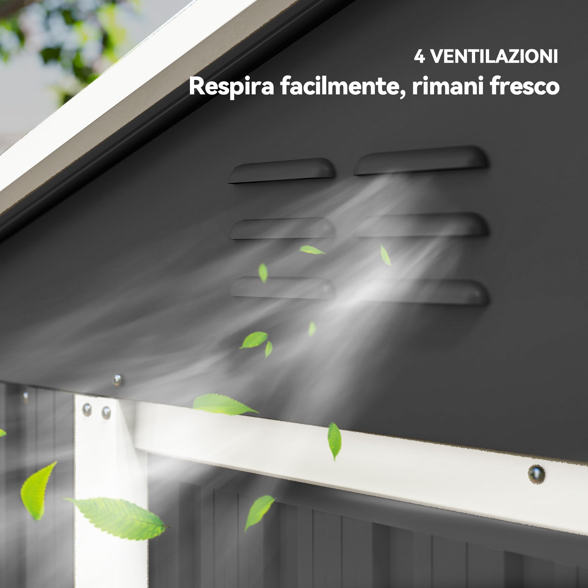 Outsunny Casetta da Giardino 1.8m² Prese d'Aria 194x107x191 cm Grigio Scuro | Acciaio Zincato, Capanno Porta Attrezzi, Doppia Porta Scorrevole Bloccabile, Tetto Inclinato, Guanti