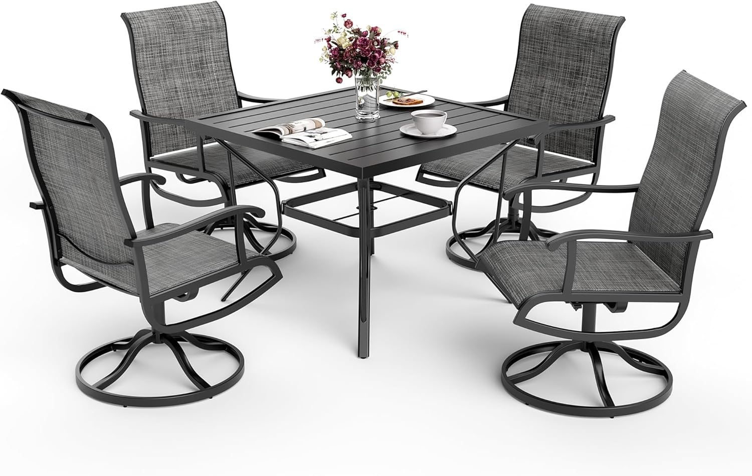 Pamapic 7-Piece Outdoor Dining Set, Patio Dining Set for 6, All-Weather Outdoor Patio Set with 2 Textilene Swivel Chairs & 4 Regular Chairs for Garden, Poolside, Deck，Gray