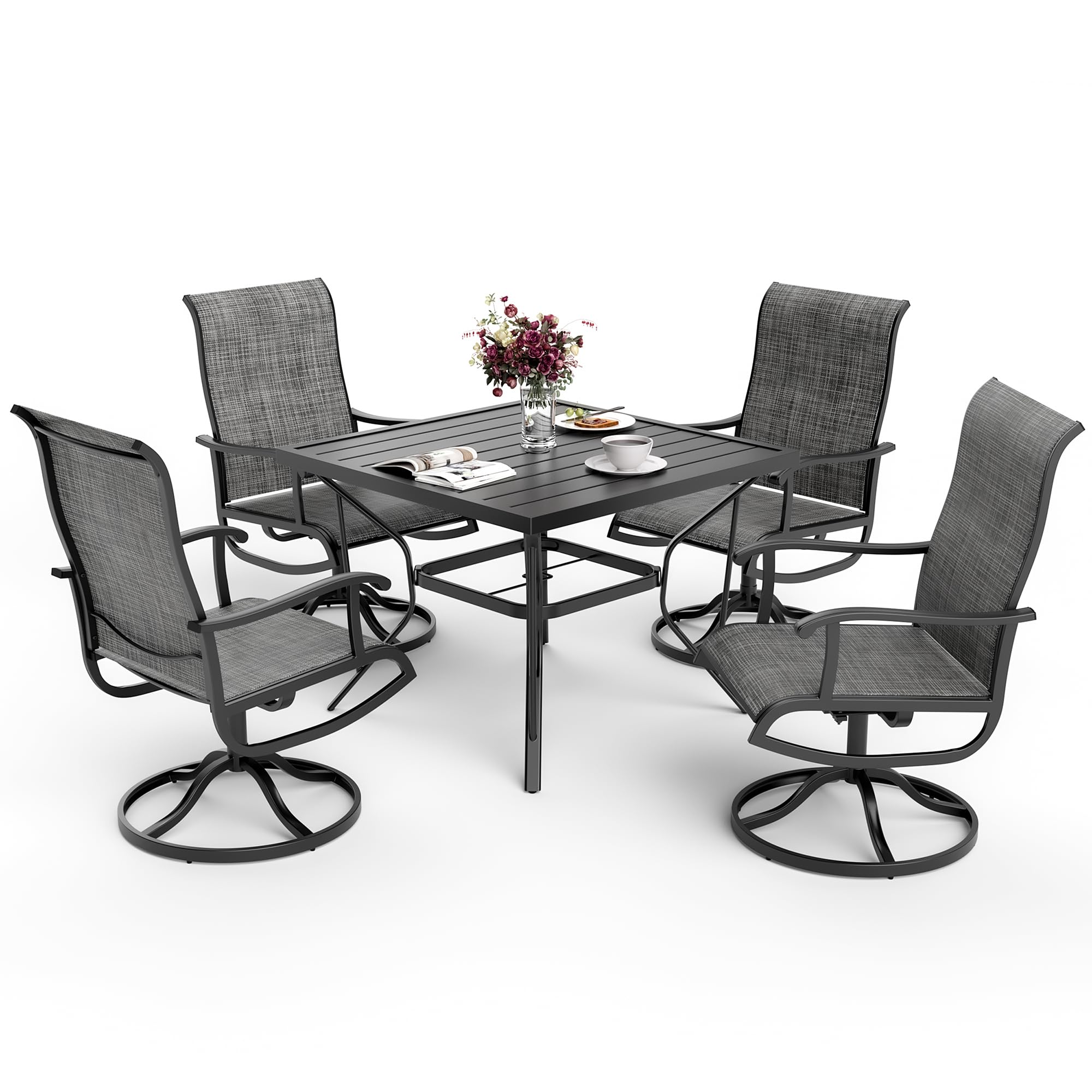 Pamapic Outdoor Patio Set Chairs, All-Weather Outdoor Patio Set with Textilene Swivel Chairs for Garden, Poolside, Deck?Gray