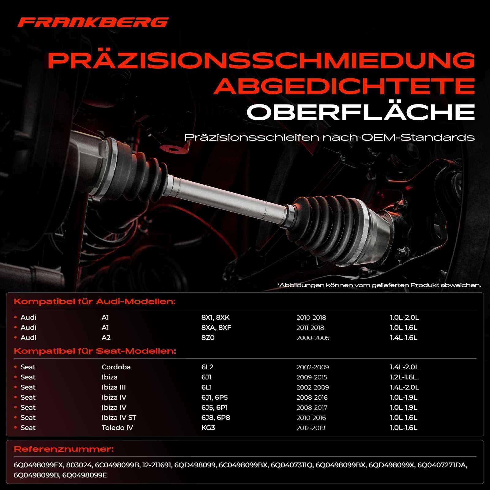 Frankberg Gelenksatz Antriebswelle Vorderachse Kompatibel mit A1 8X1 8XK A2 8Z0 Fabia III Kombi NJ5 Polo 6C1 6R1 Ibiza IV 6J5 6P1 Rooms.ter 5J7 Fox 5Z1 5Z3 5Z4 Replace# 6Q0498099E