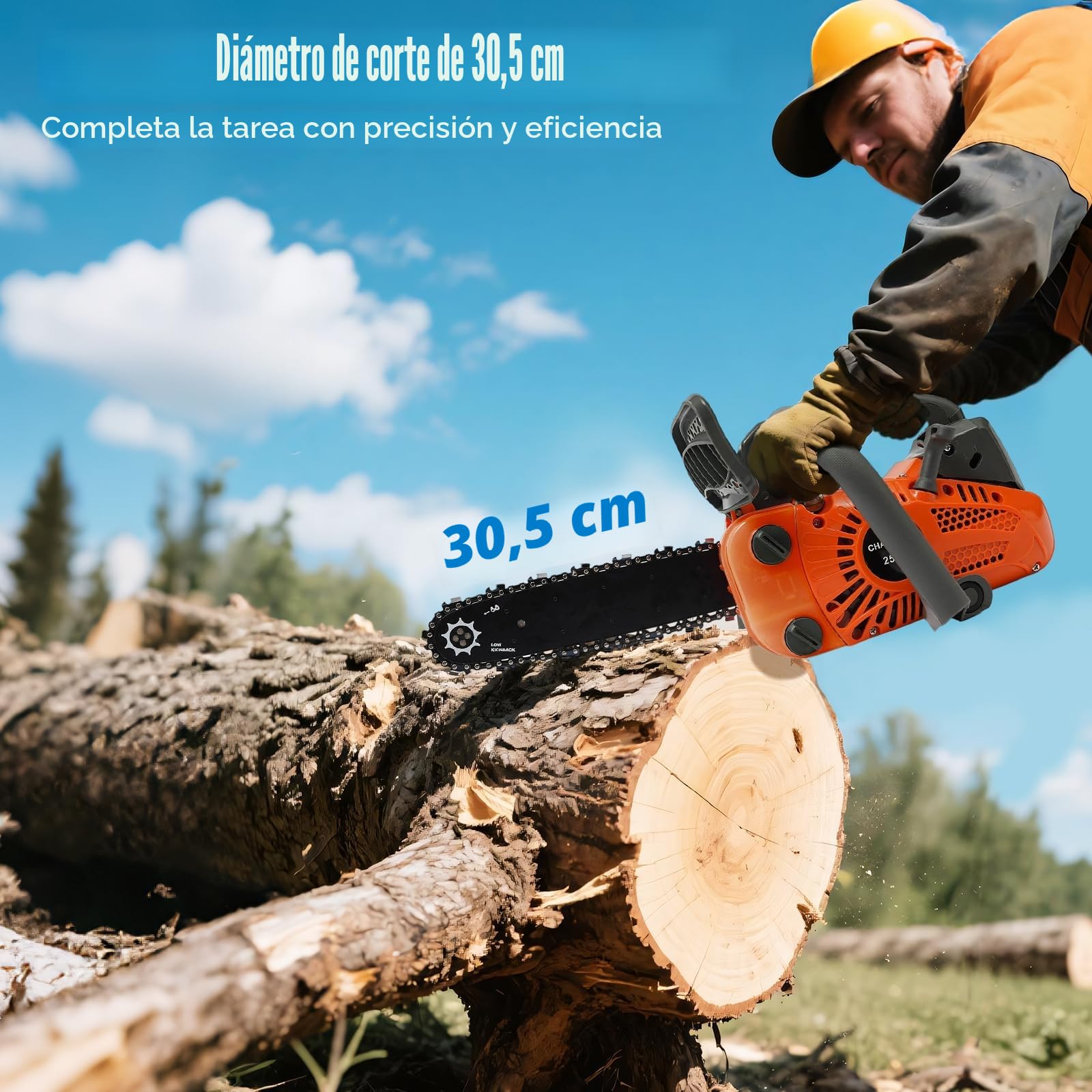 Motosierra gasolina 900 W, herramienta ligera portátil, motor de 2 tiempos 1.22 CV, barra guía 30 cm, arranque rápido, para jardín poda bosque, compacta 5 kg, funda protectora