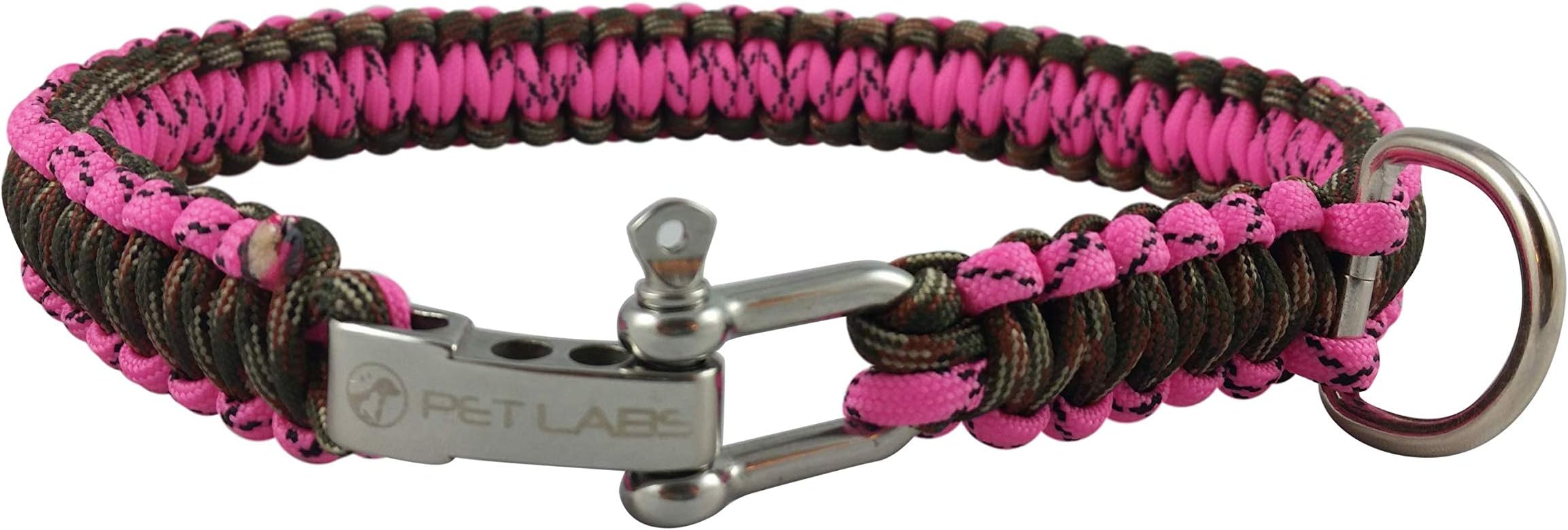 Pet Labs Paracord Dog Collar Bright Pink Camo and Army Green Camo with Shackle (21.25in / 54cm)